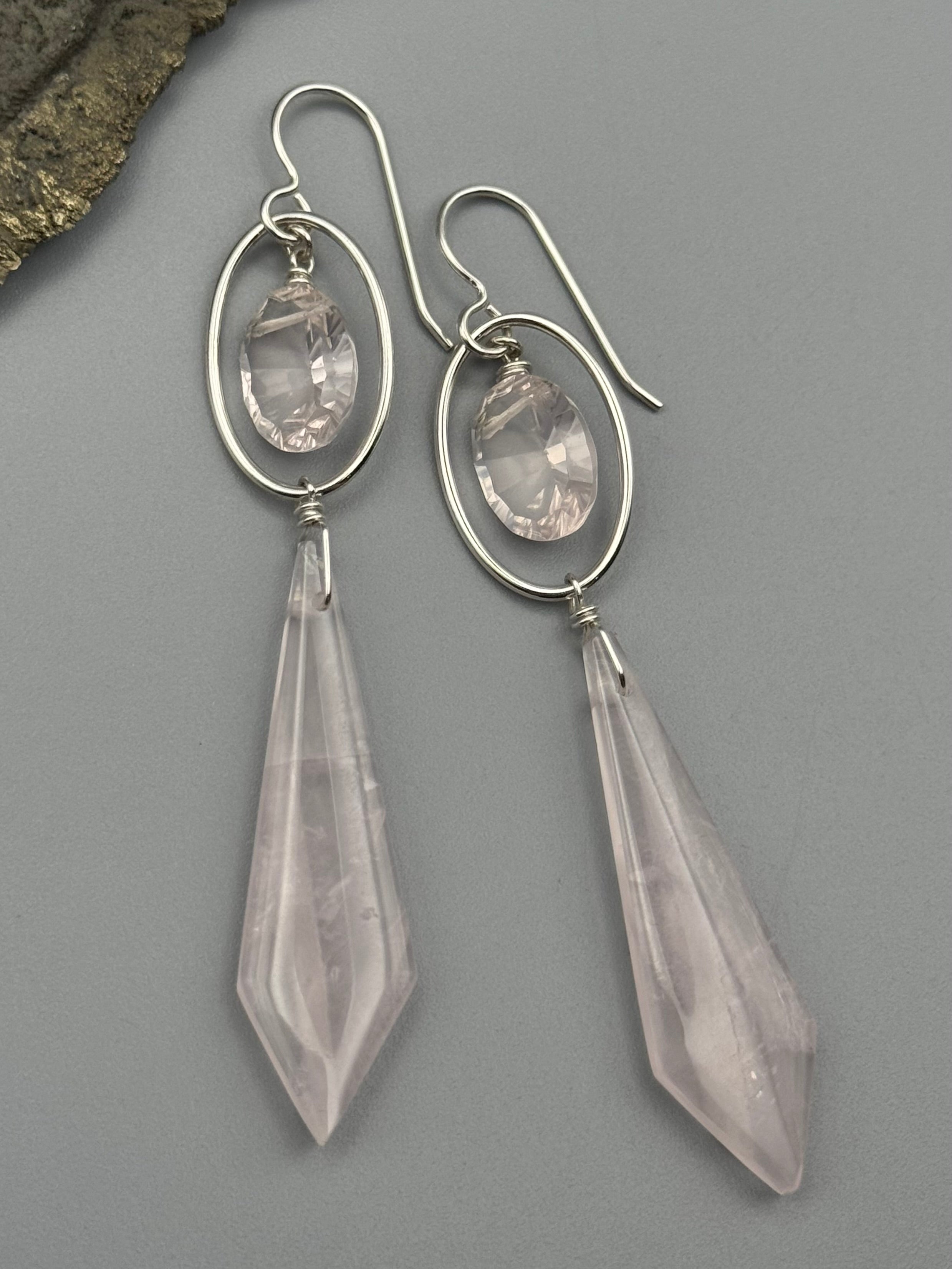 •LUNA• rose quartz + silver earrings