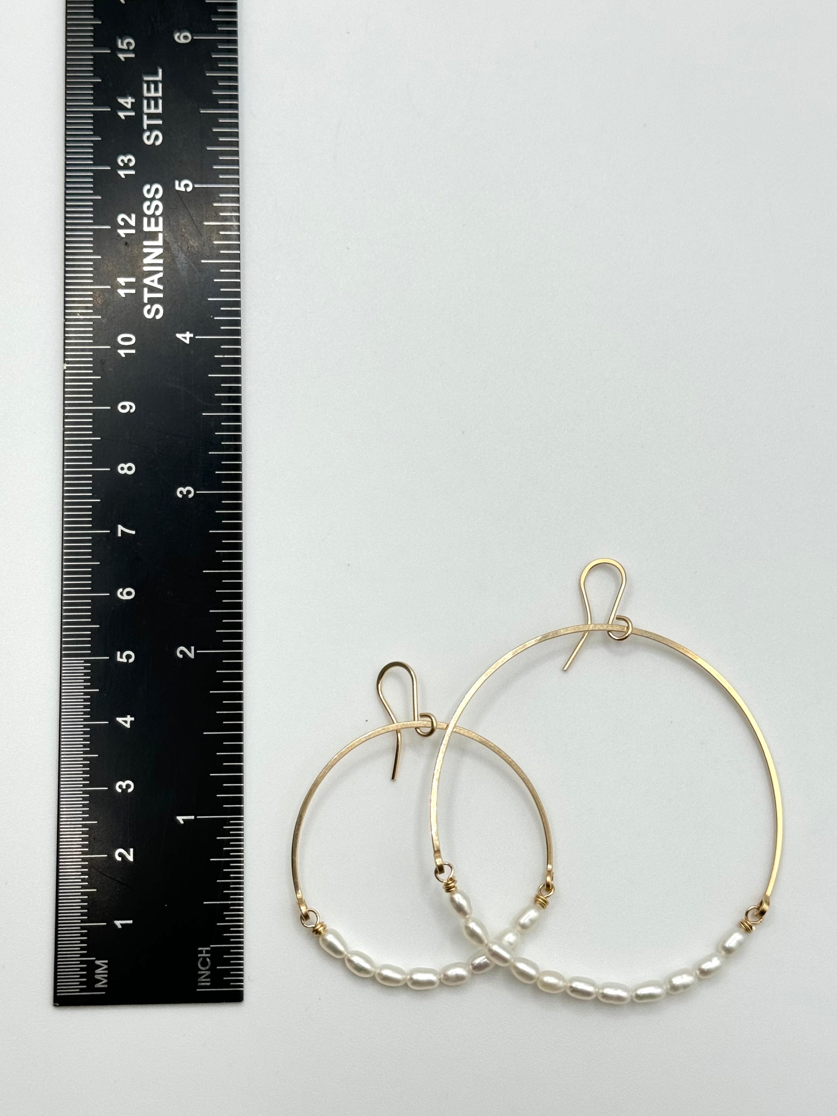 •HOOP DANGLE• pearl + gold earrings