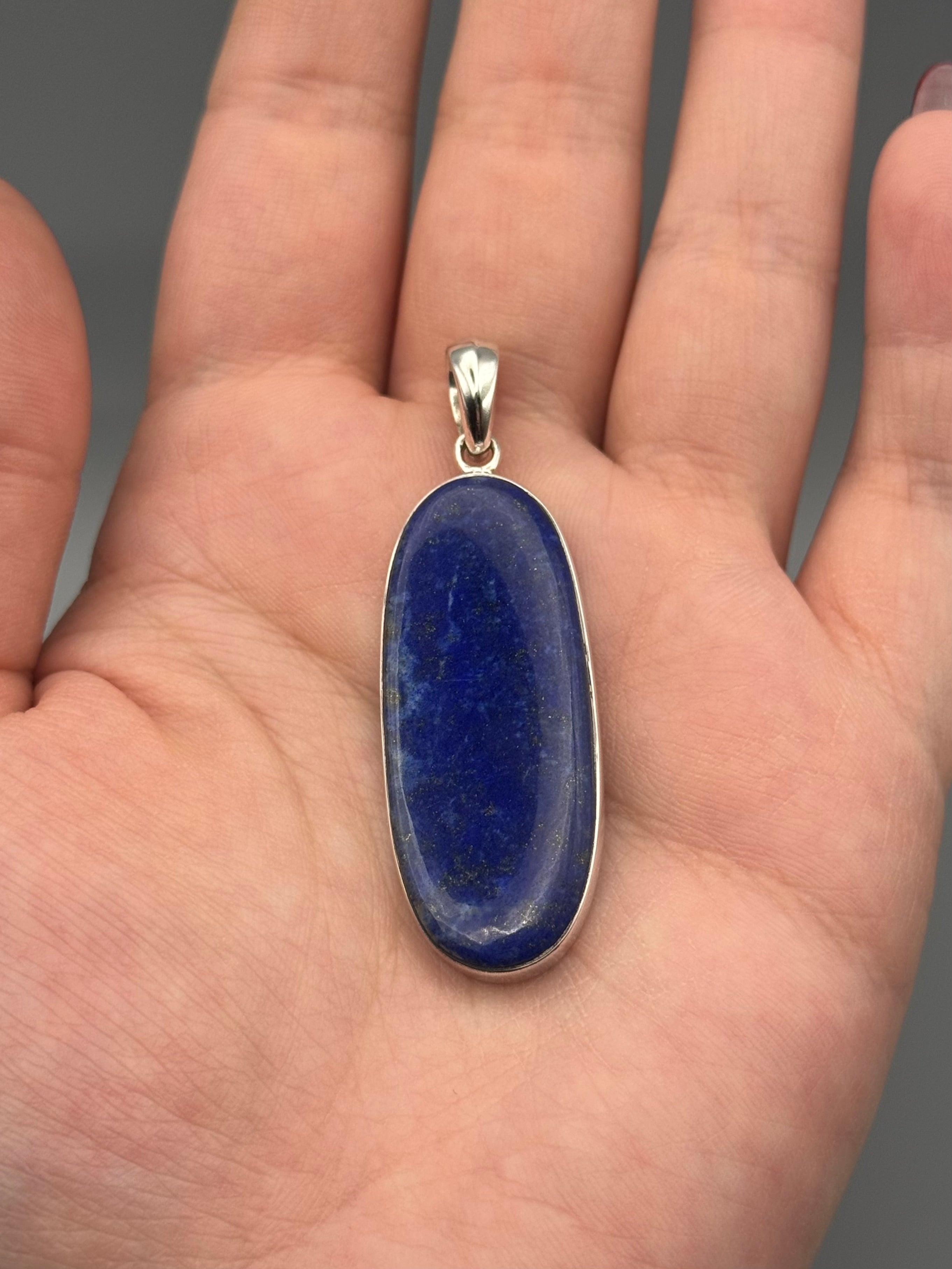 •LAPIS LAZULI - ELONGATED OVAL• sterling silver pendant