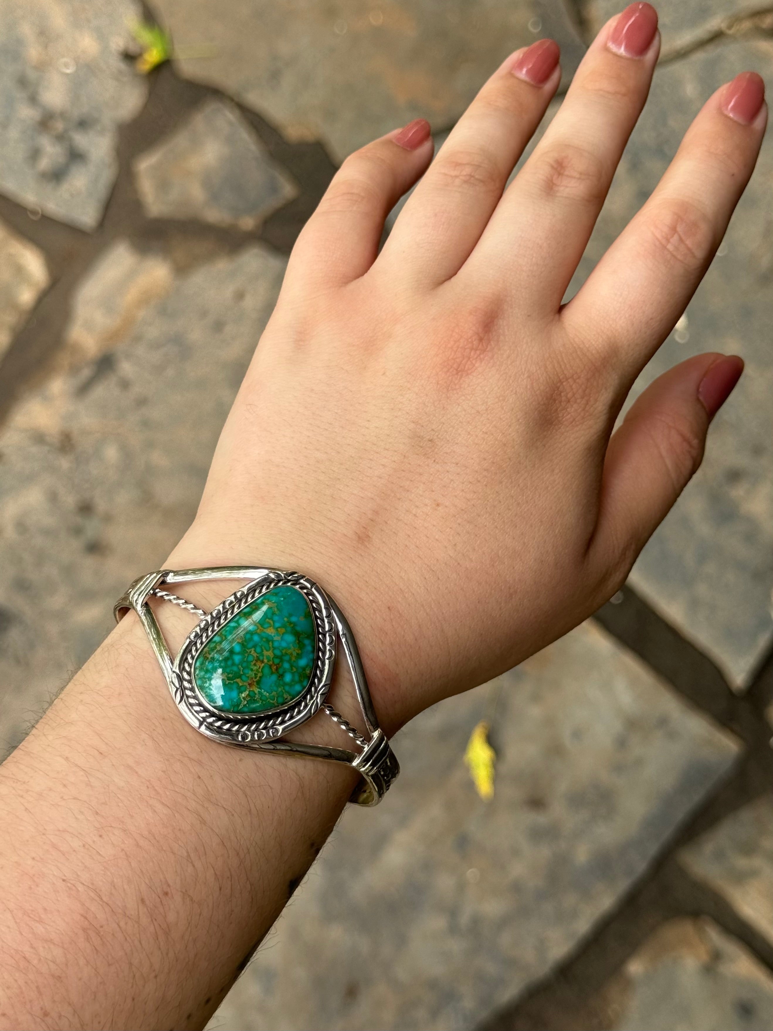 •SONORAN GOLD TURQUOISE - BIGGIE• Navajo silver cuff bracelet (7" +/-)