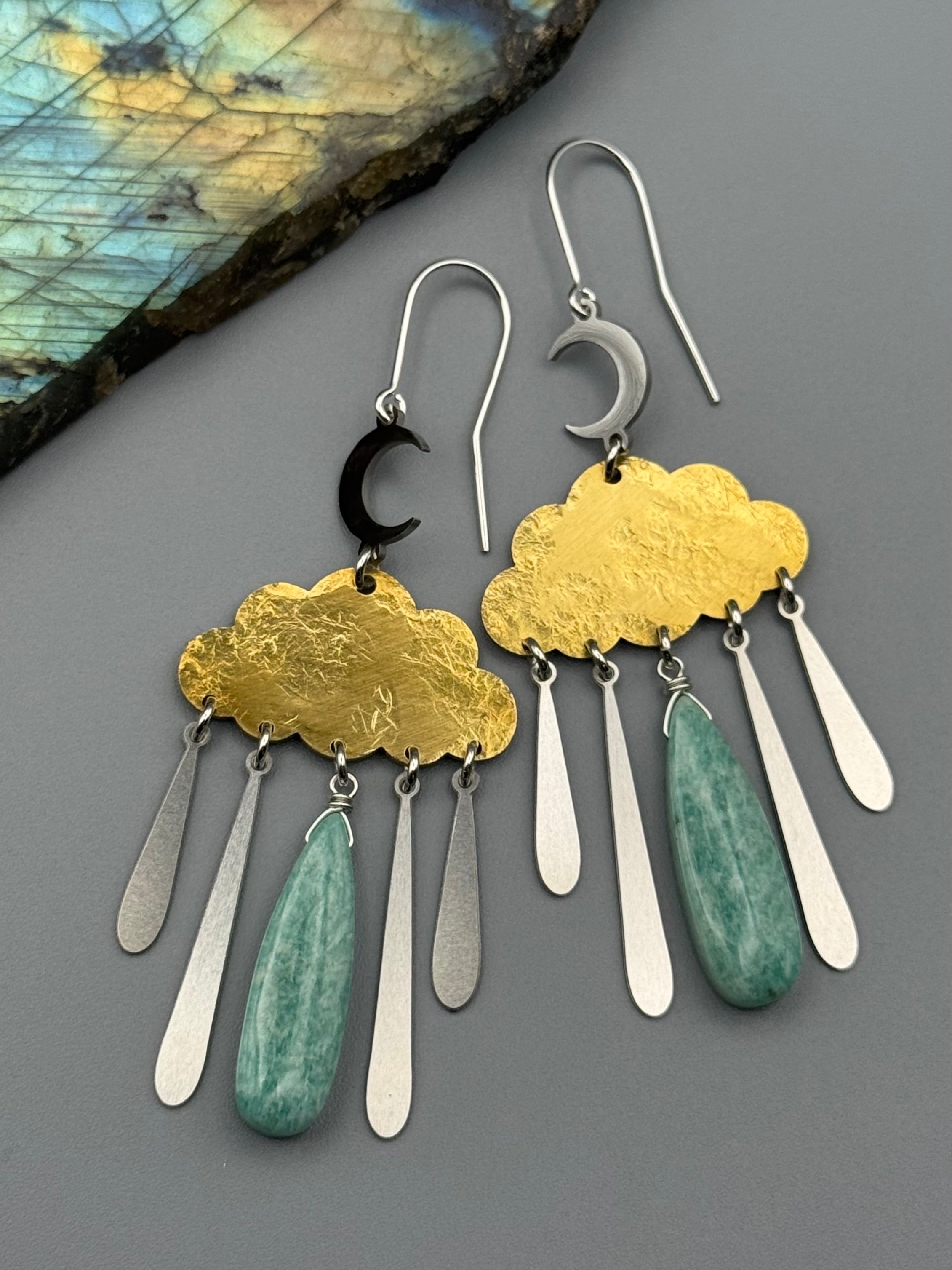 •LUNAR STORM• amazonite tear + mixed metal earrings