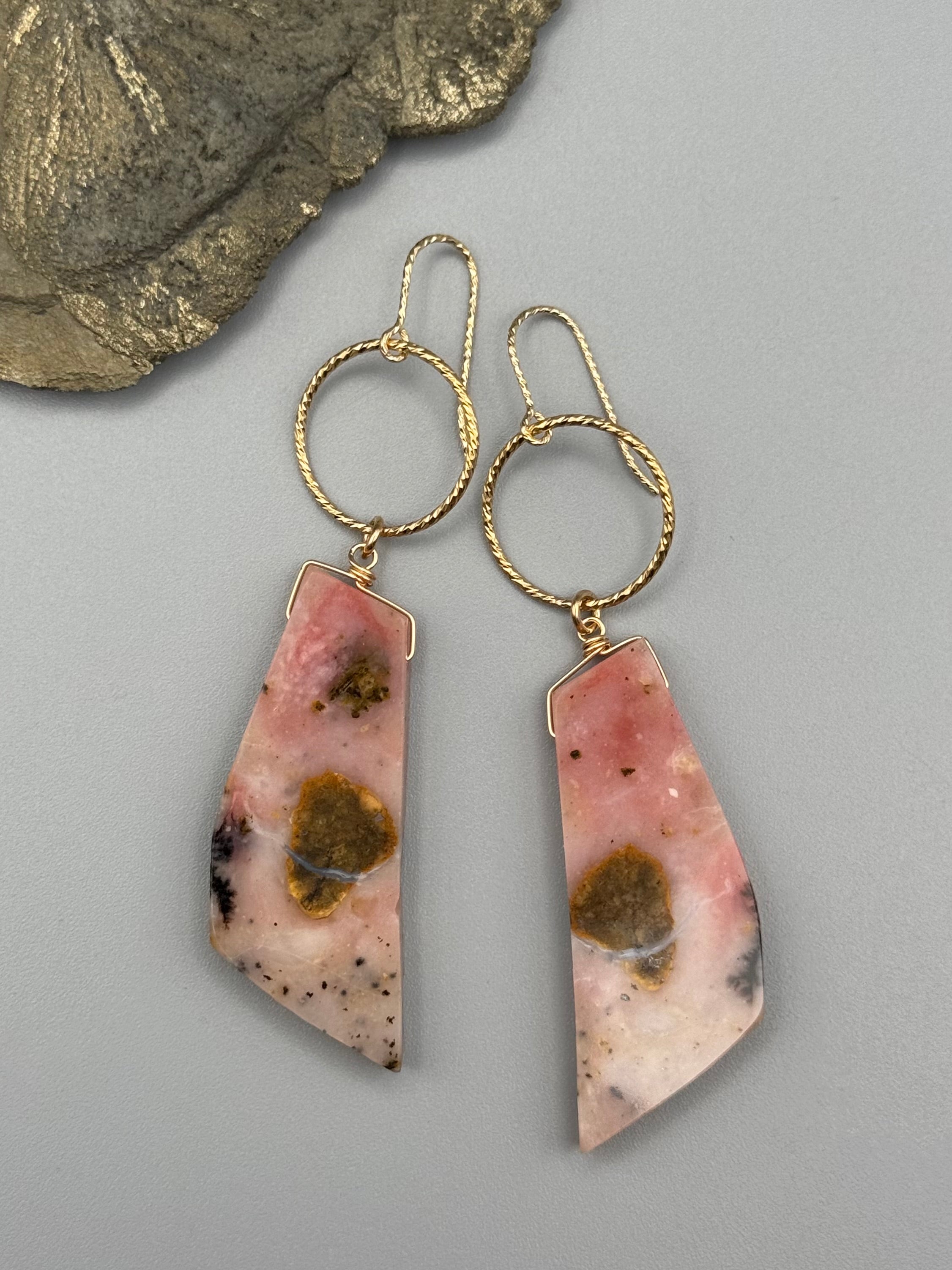 •LUNA• pink peruvian opal + gold earrings