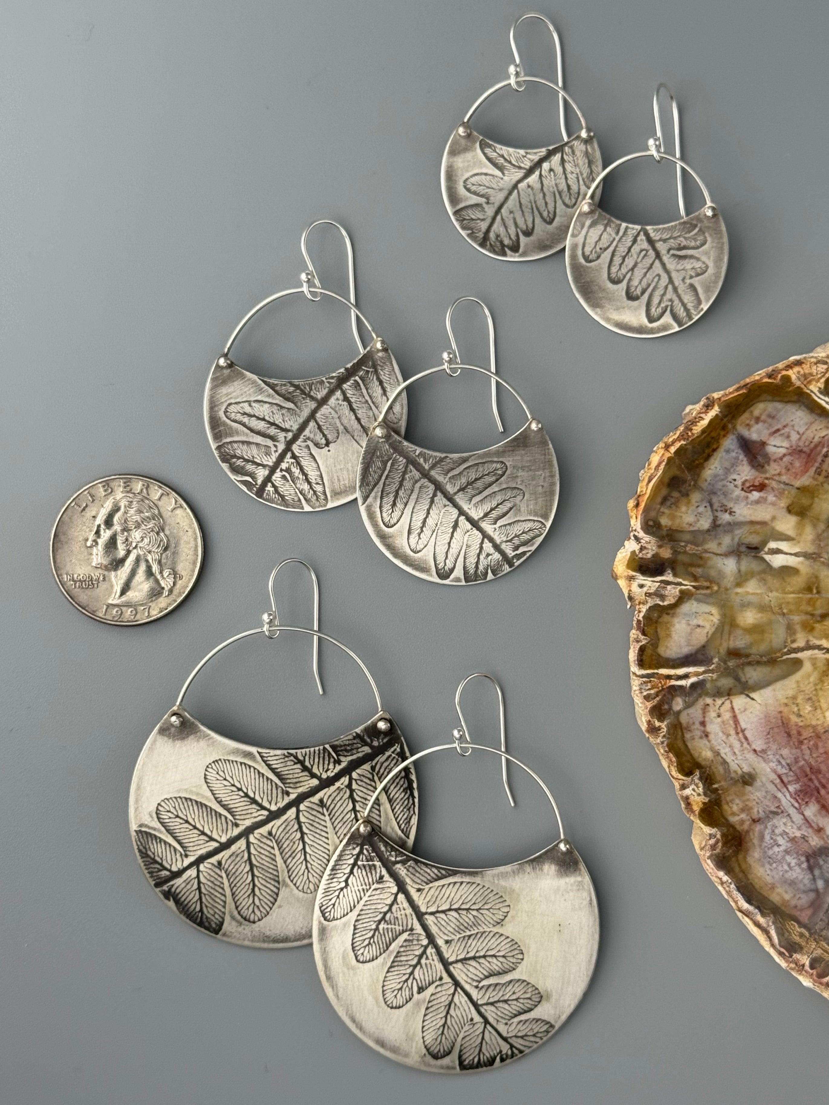 •FERN CRESCENT• silver dangle earrings