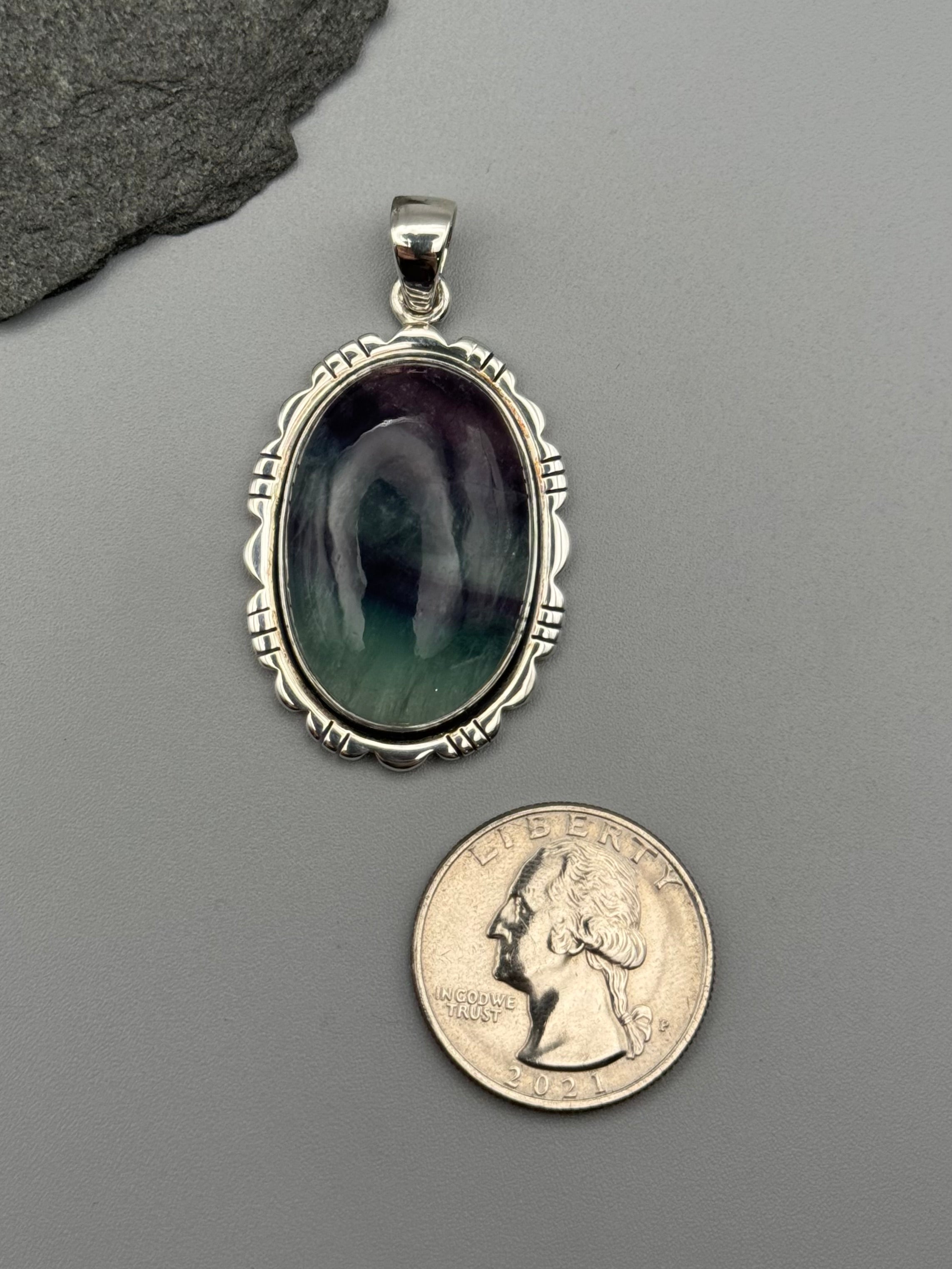 •FLUORITE - OVAL FRAME 1• sterling silver pendant
