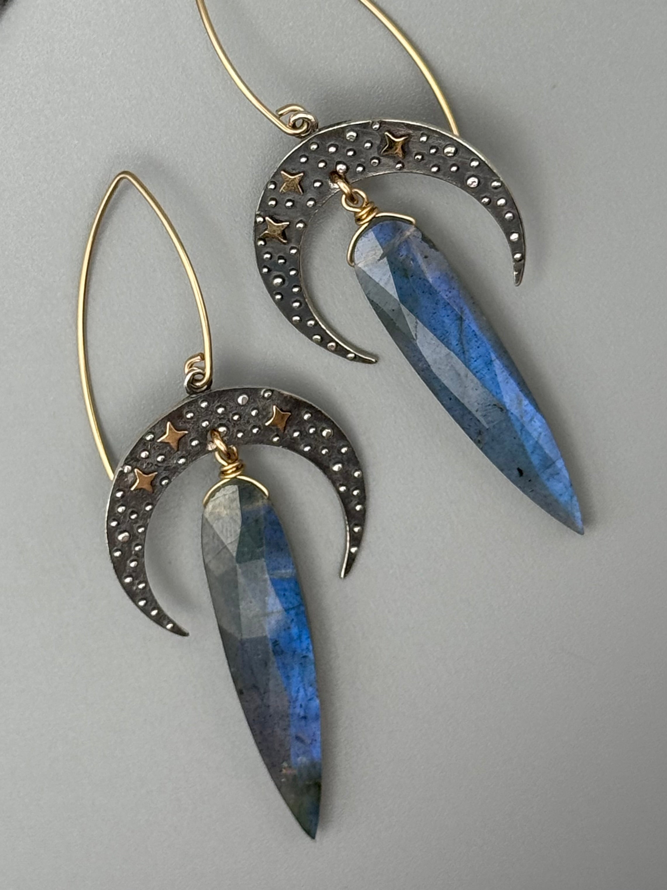 •CELESTIAL SLIVER• labradorite spear tear + mixed metal earrings
