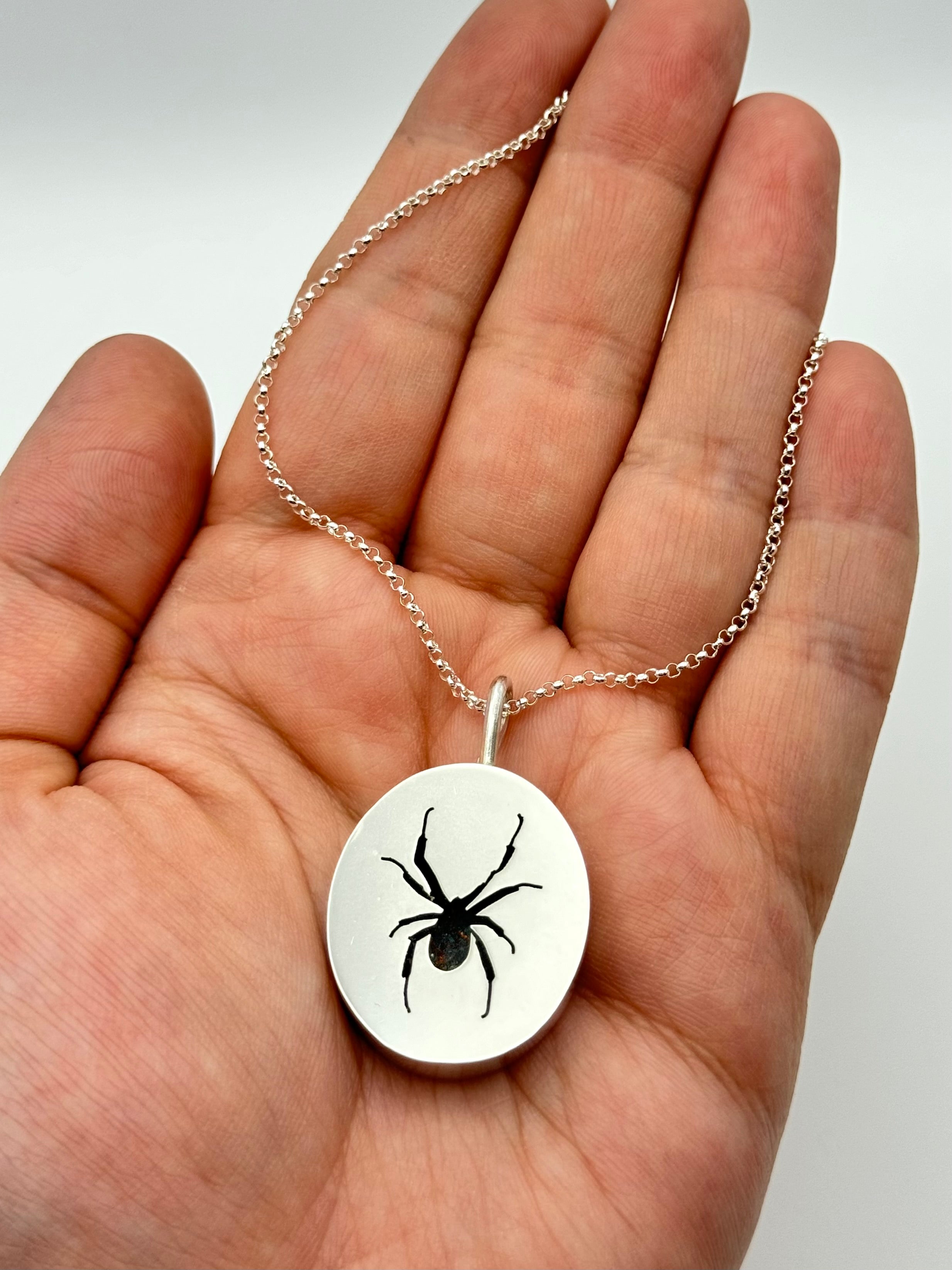 •WIDOW• spider shadowbox silver necklace (18" long)