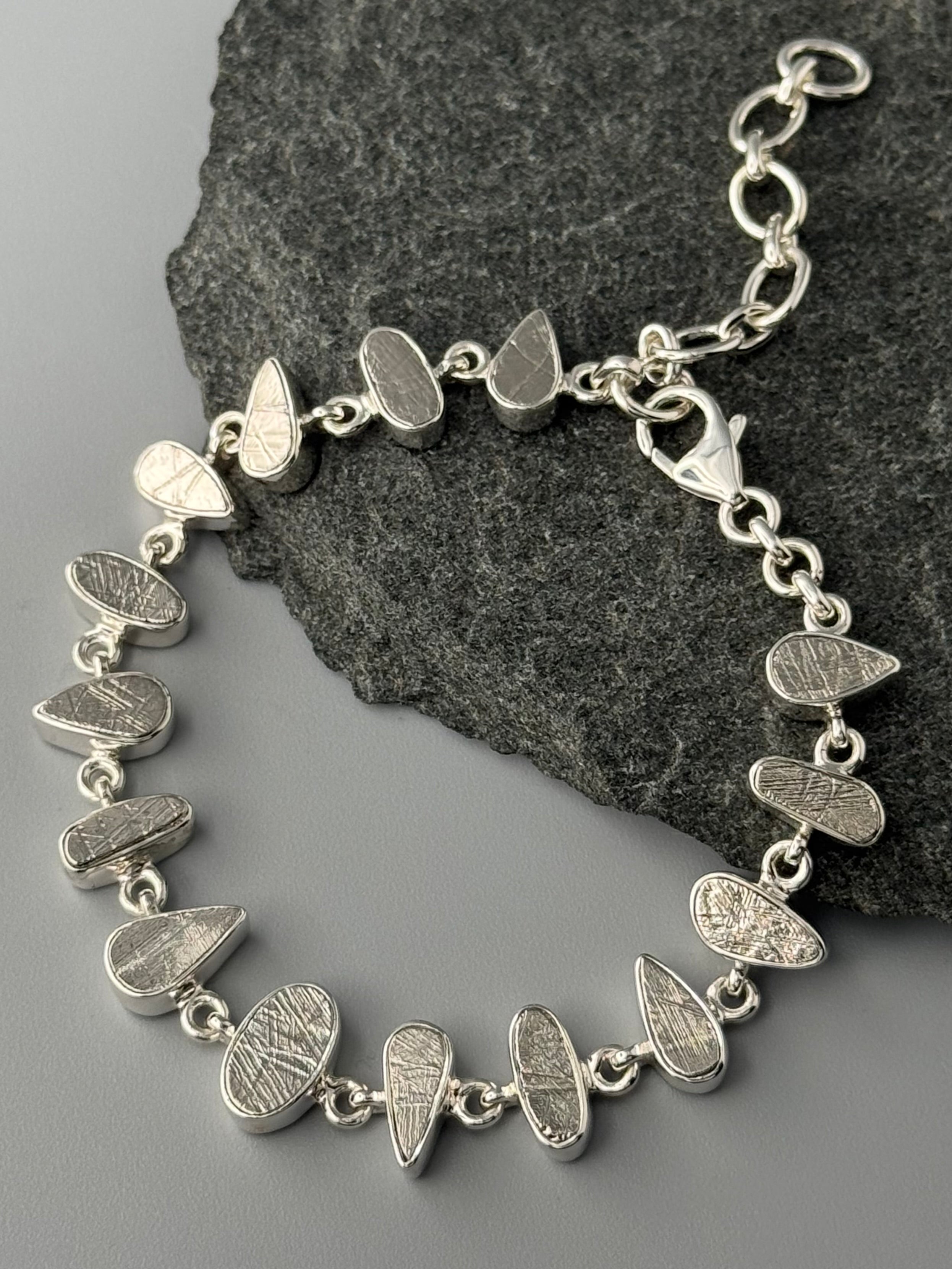•METEORITE - GEO MIX - 2• linked silver bracelet (7.25" - 9")