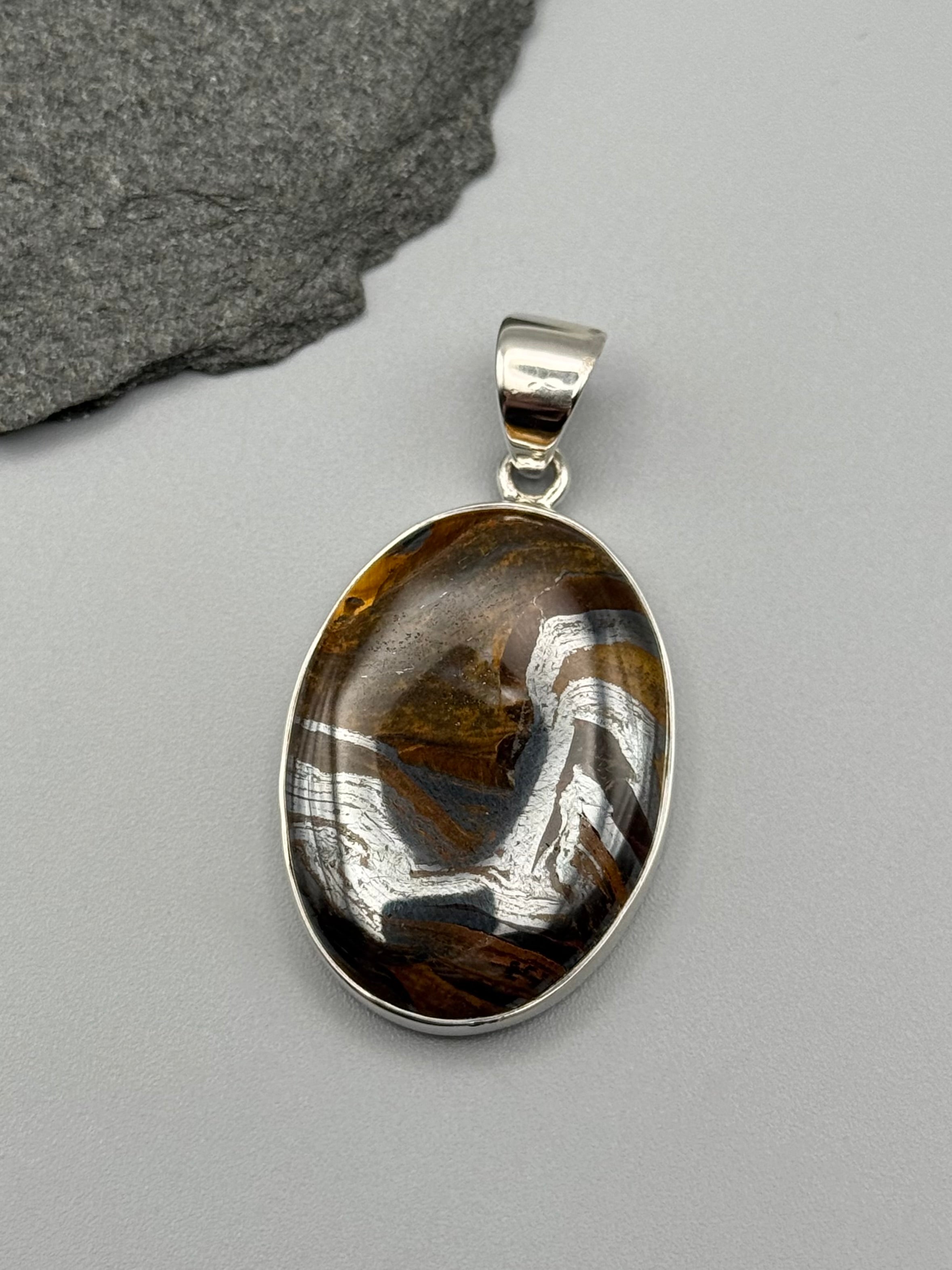•TIGER IRON - OVAL 2• sterling silver pendant