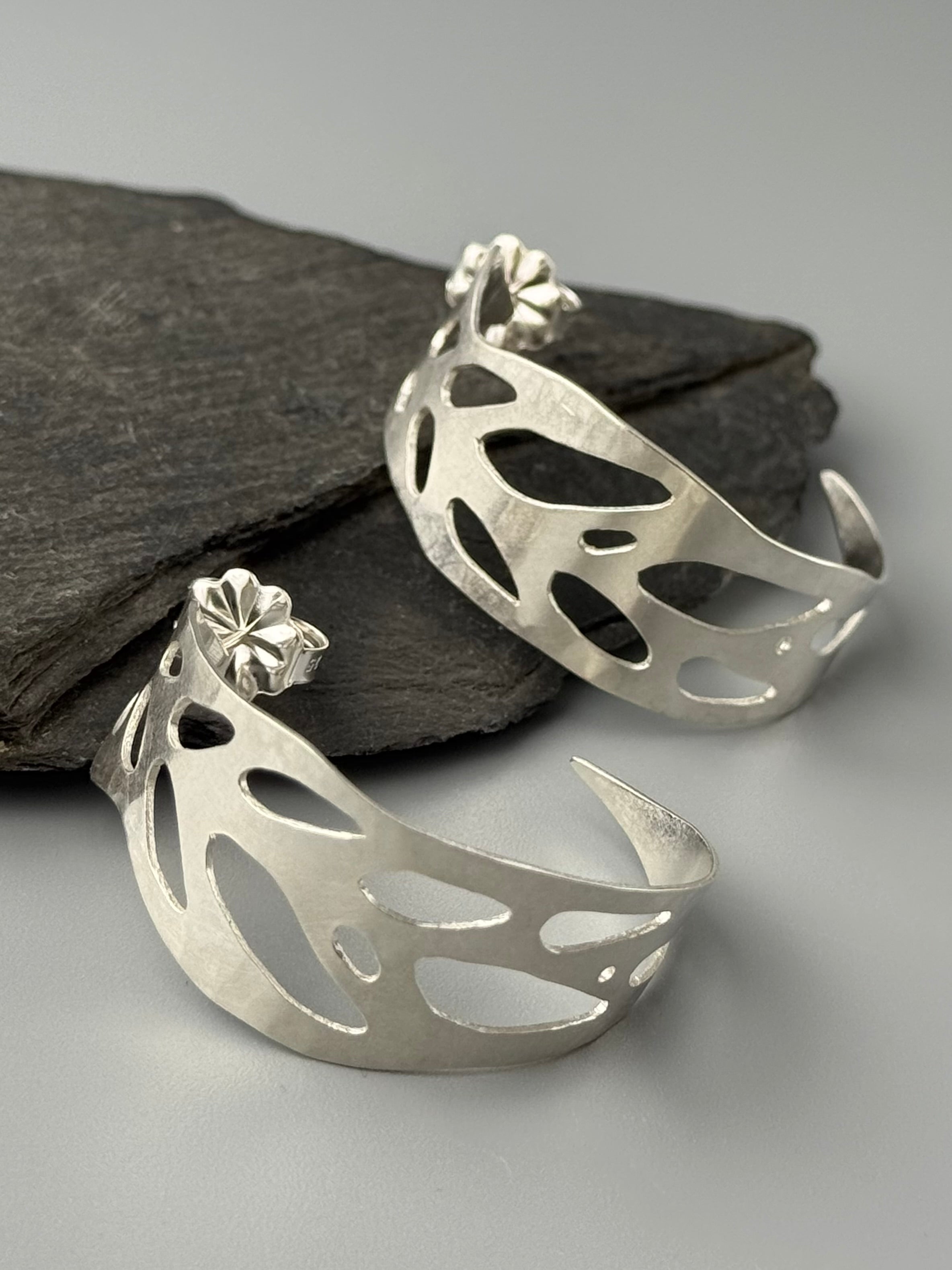 •MONSTERA HOOPS• silver post earrings