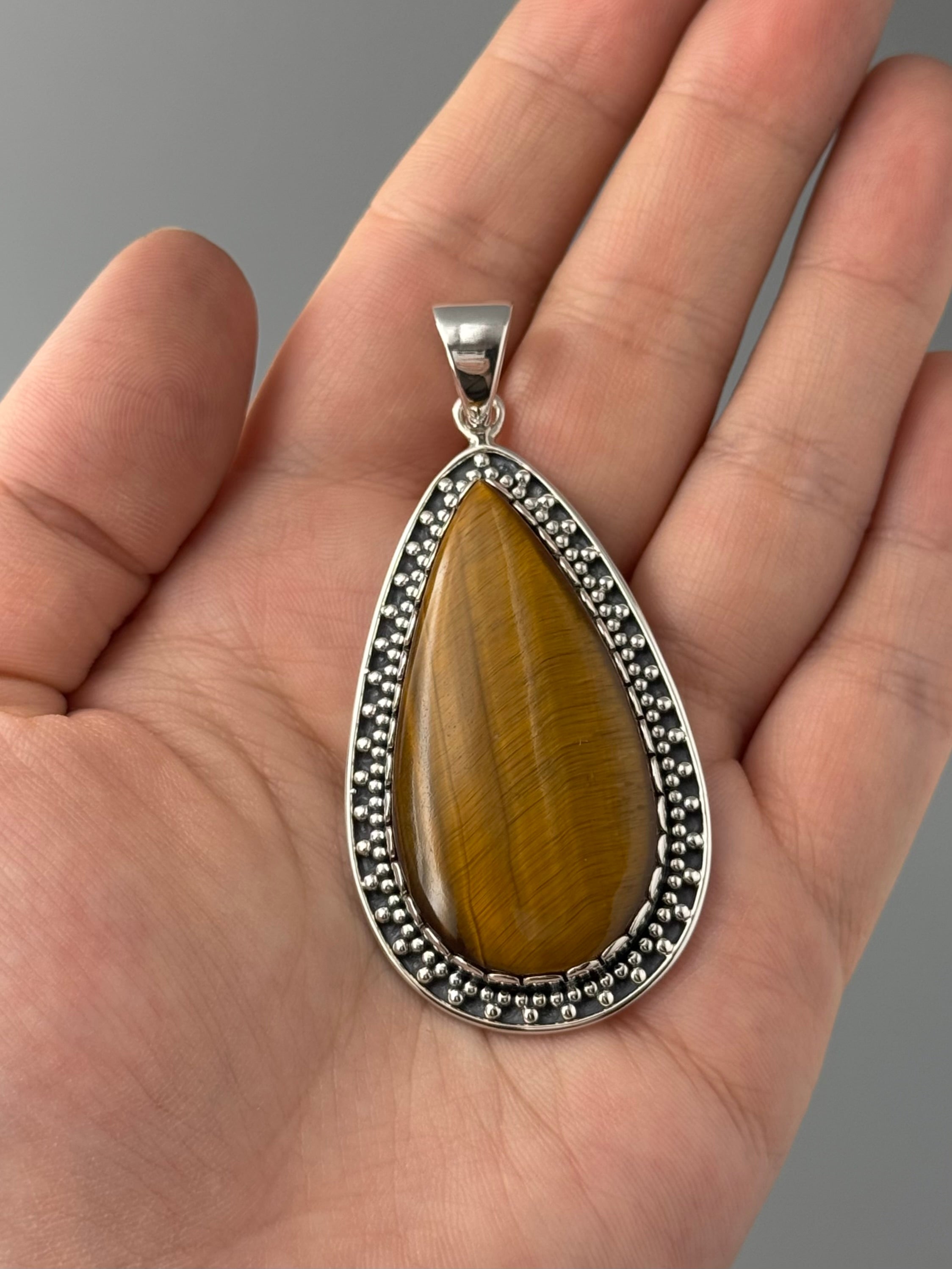 •TIGER EYE TEAR - LOOKING GLASS• sterling silver pendant