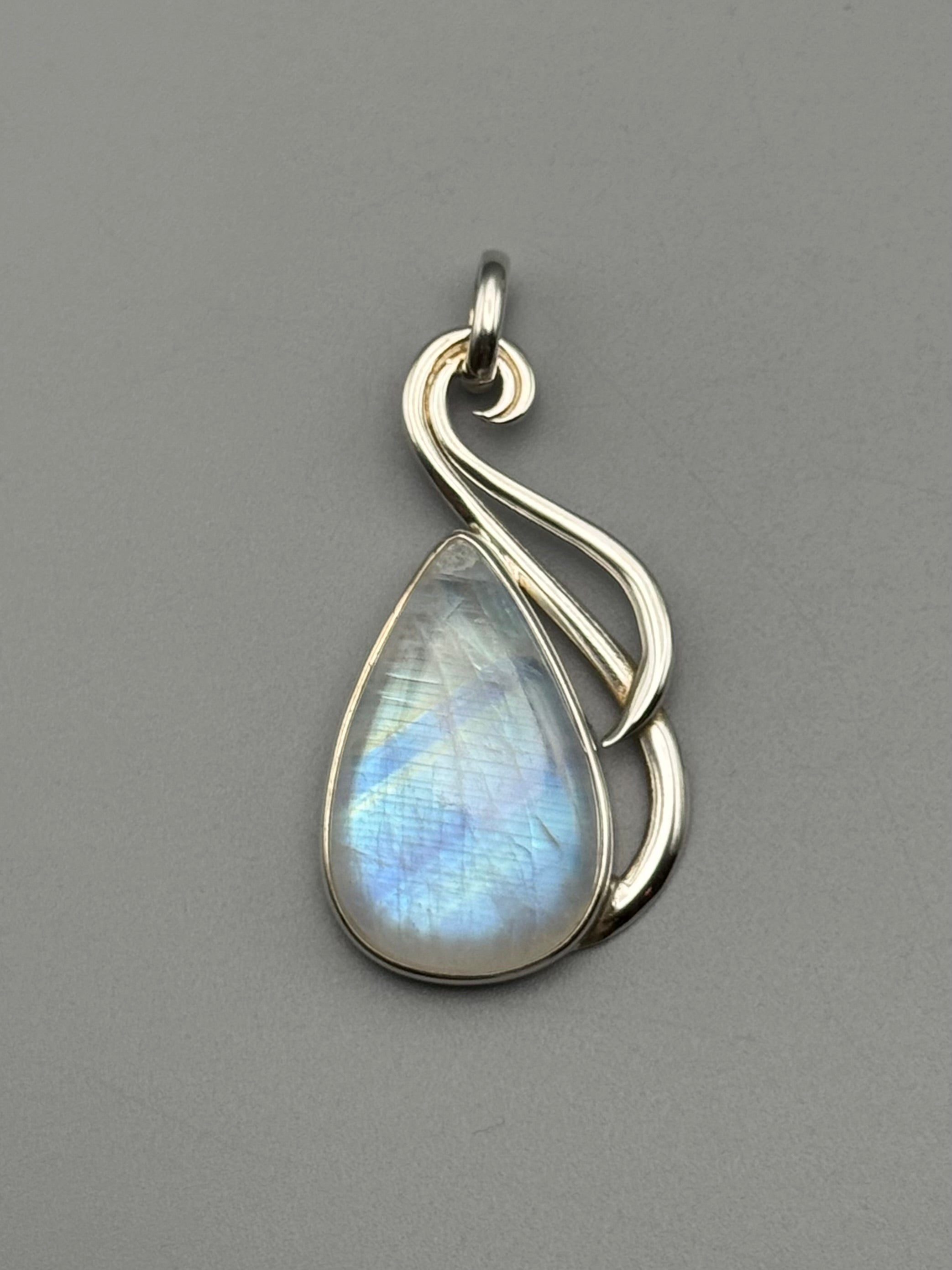 •RAINBOW MOONSTONE TEAR - MEDIUM FLOURISH• sterling silver pendant