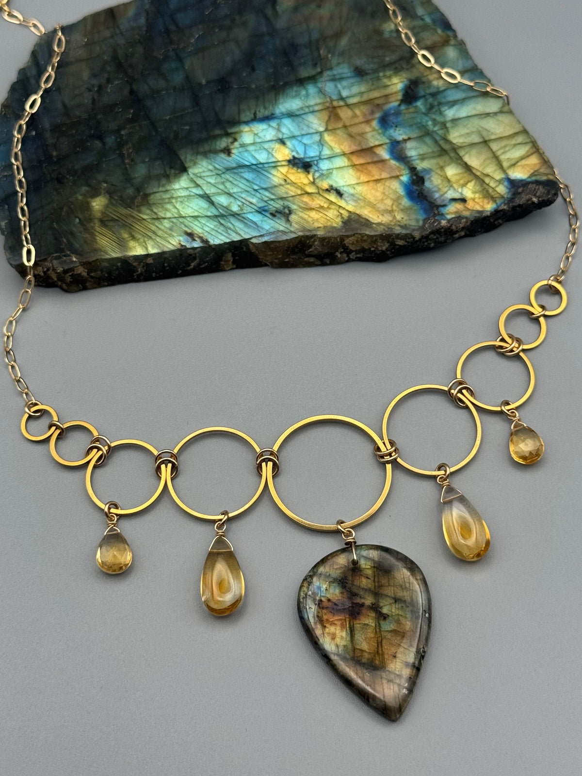 •UNION• golden labradorite + citrine gold necklace (16"-18" long)
