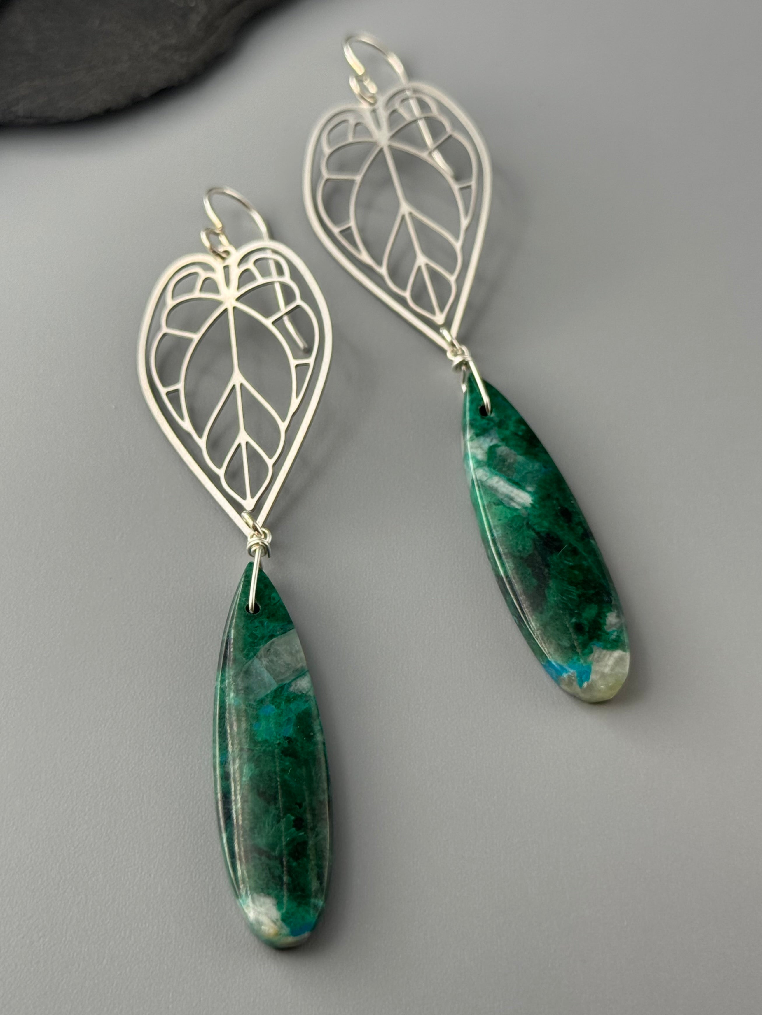 •PHILO• malachite chrysocolla + silver earrings