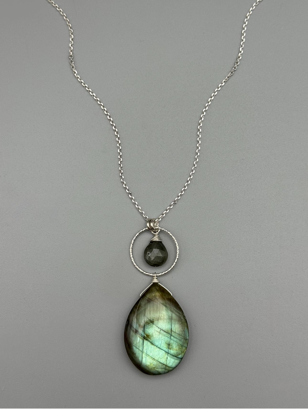 •LUNA• moss aquamarine + labradorite silver necklace (18"-20" long)