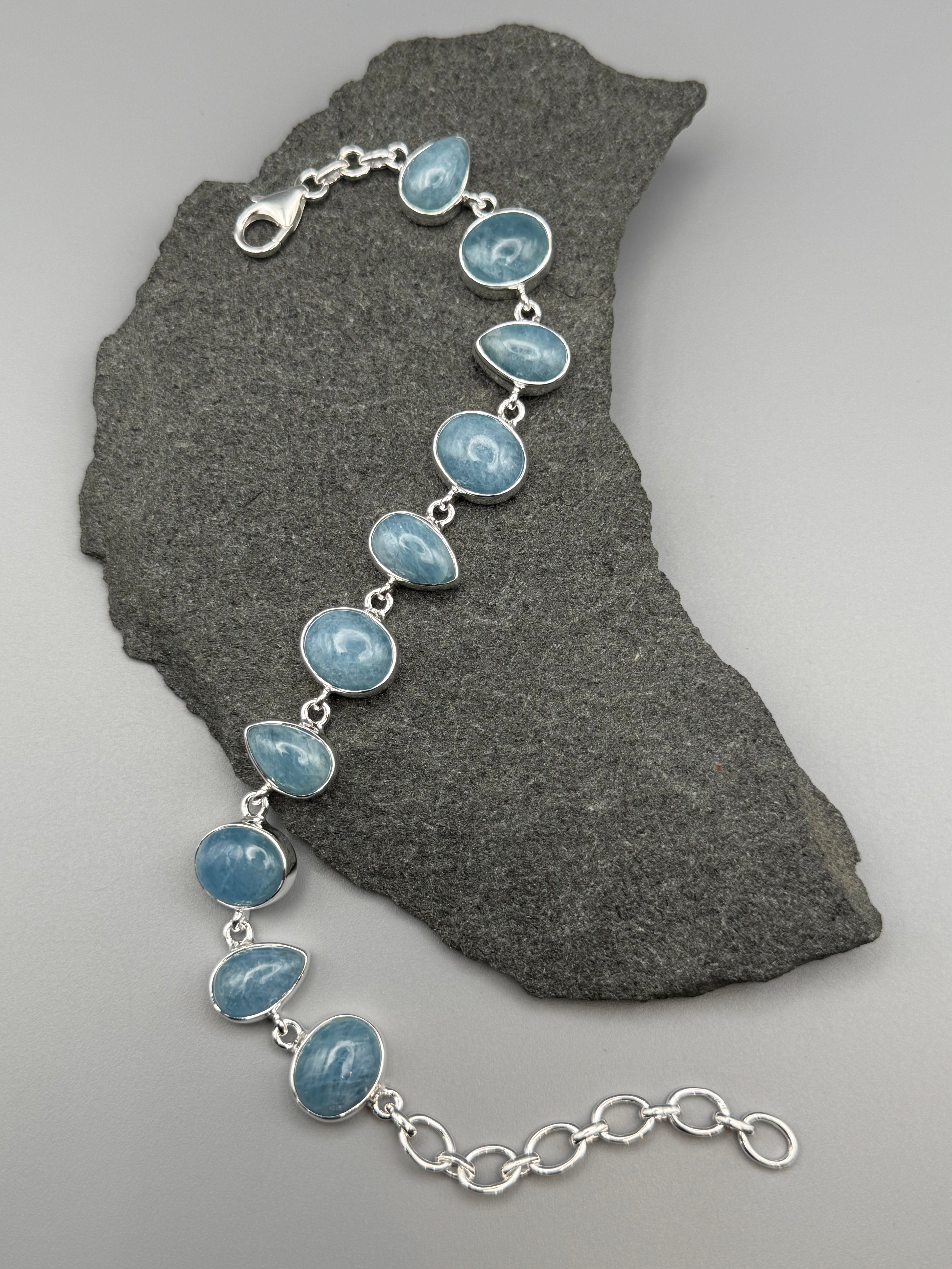 •AQUAMARINE - GEO MIX• linked silver bracelet (7" - 9")