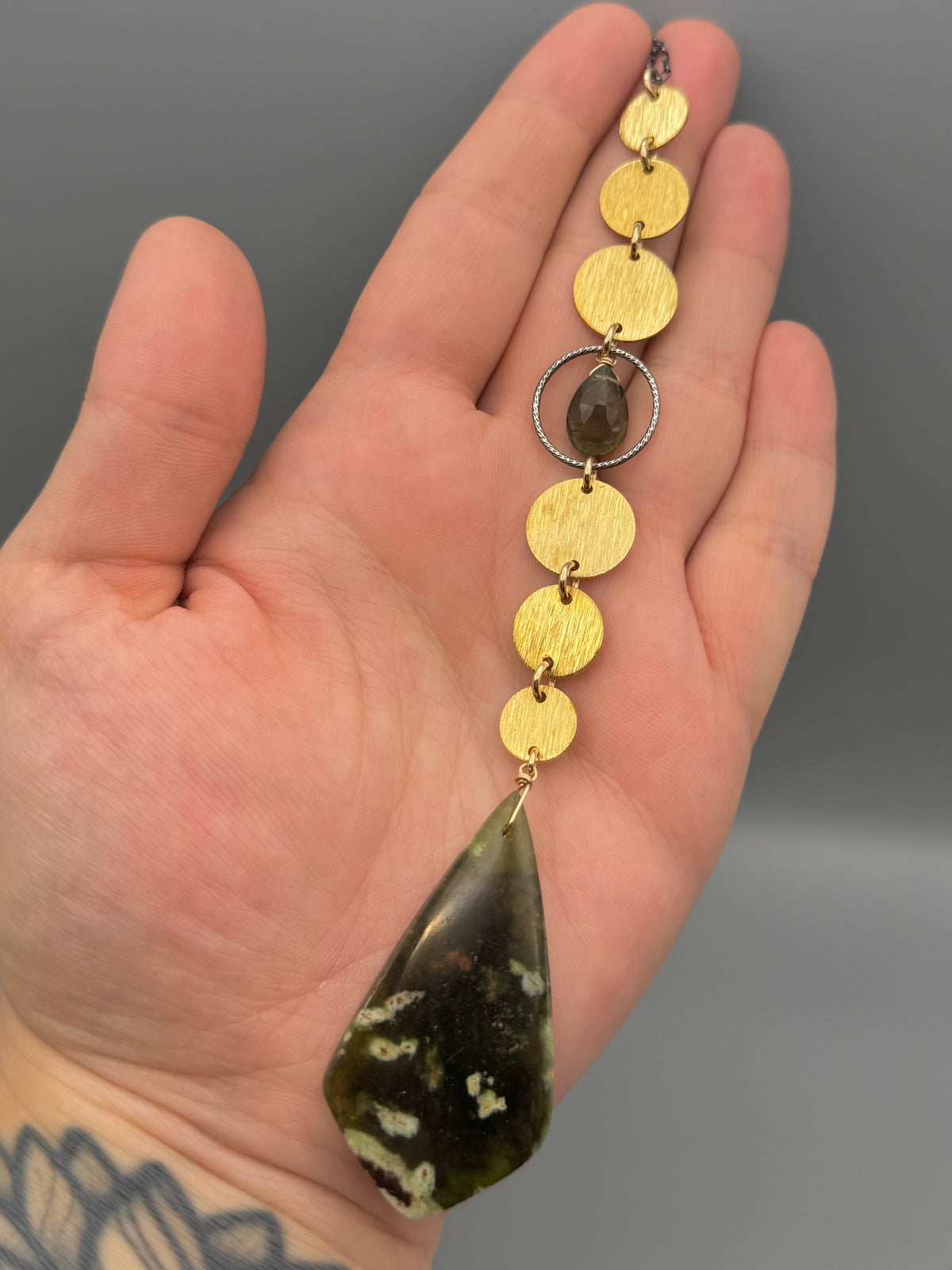 •NYX• chrome chalcedony + moss aquamarine mixed metal necklace (26"-28" long)