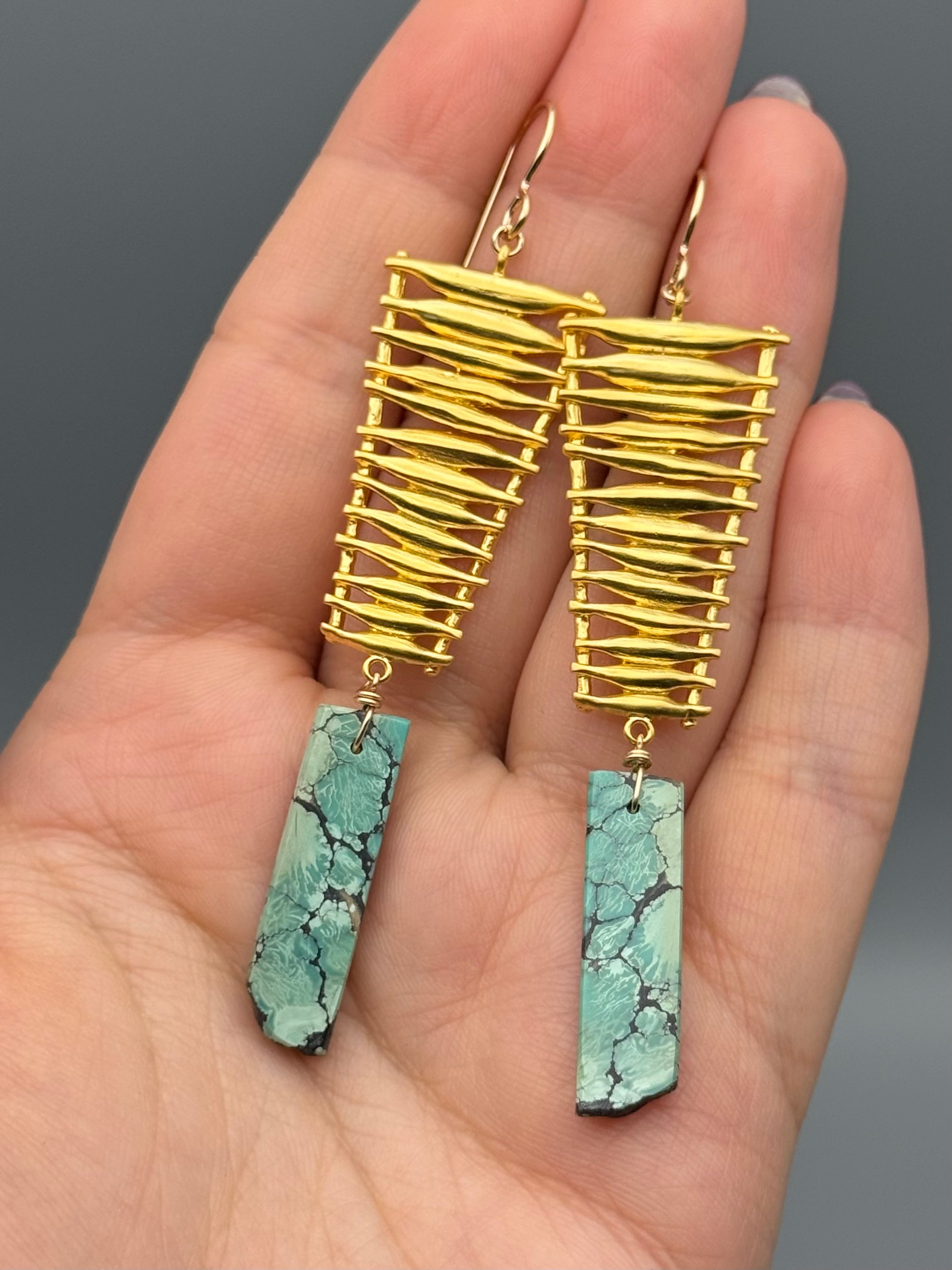 •UPWARD• turquoise slab + gold earrings