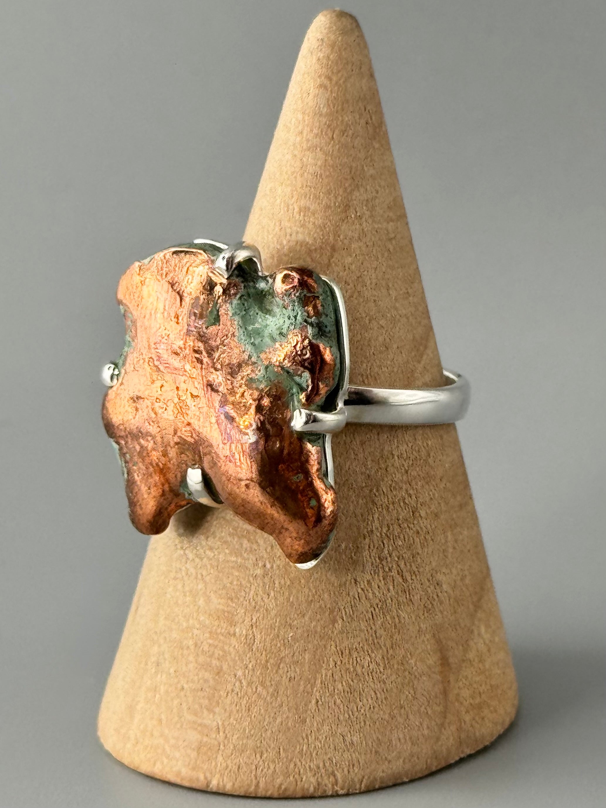 •COPPER SPLASH• prong set silver ring (size 8)