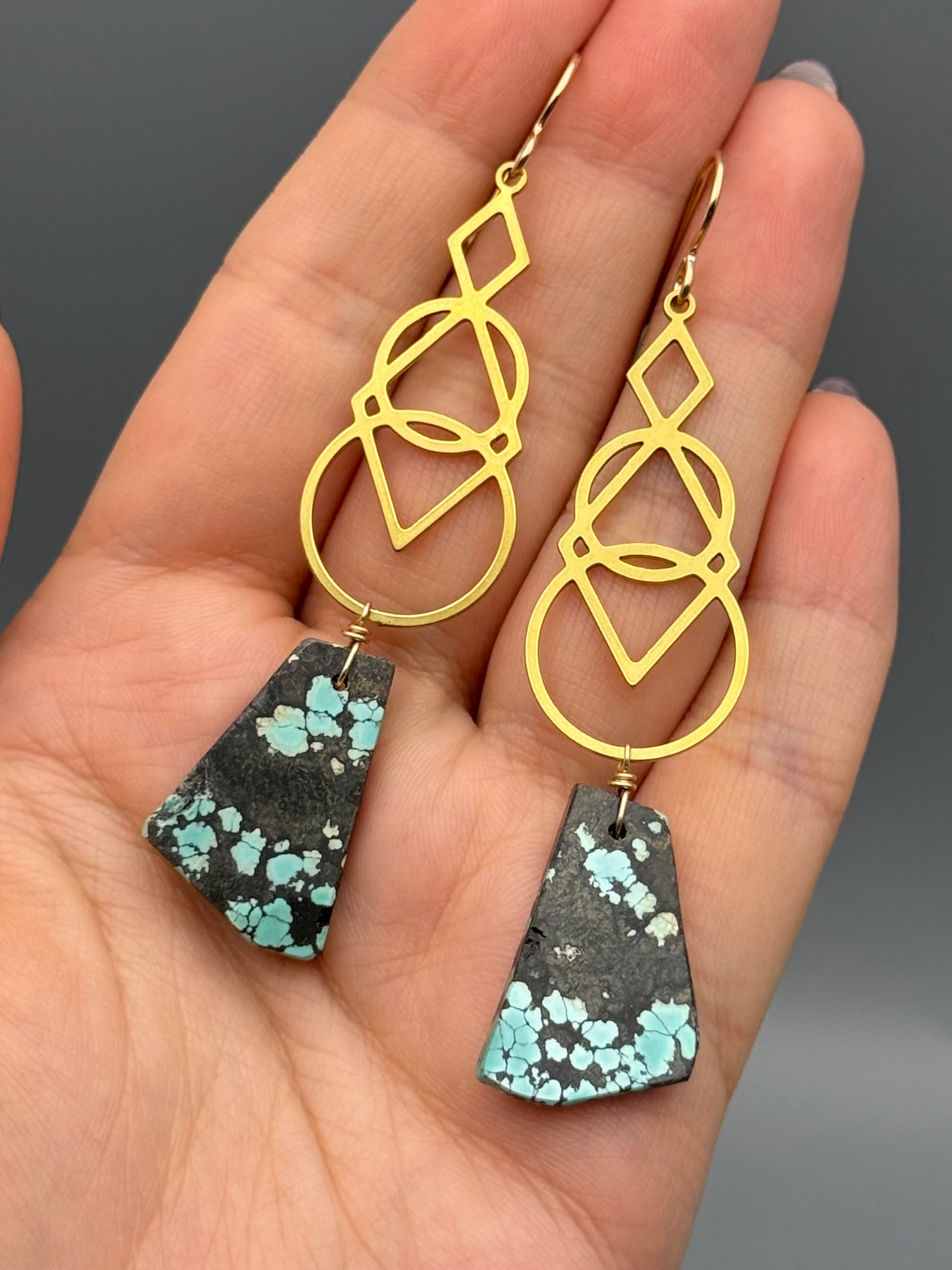 •SIGNS• turquoise slab + gold earrings