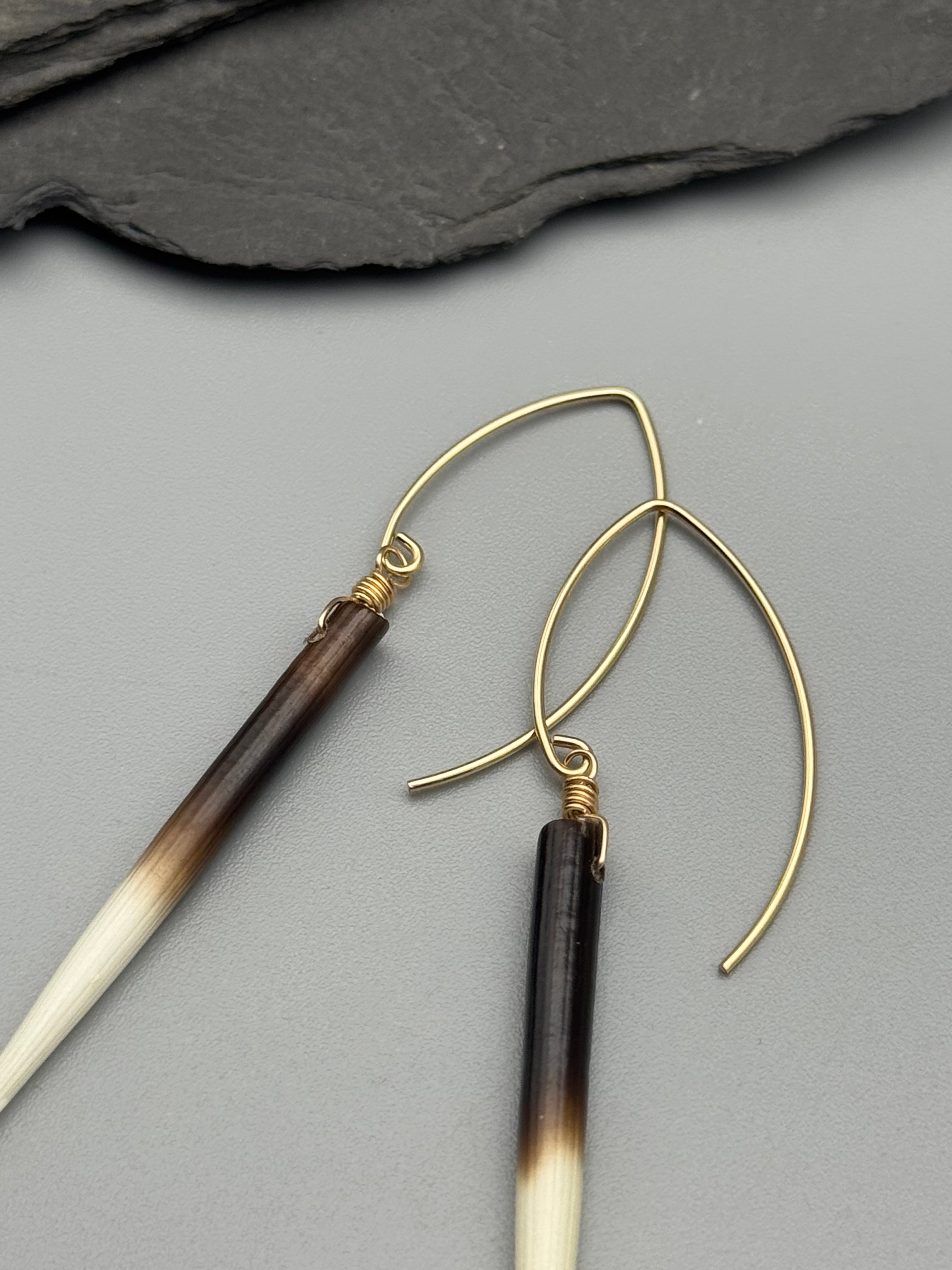 •THREADER• porcupine quill + gold earrings