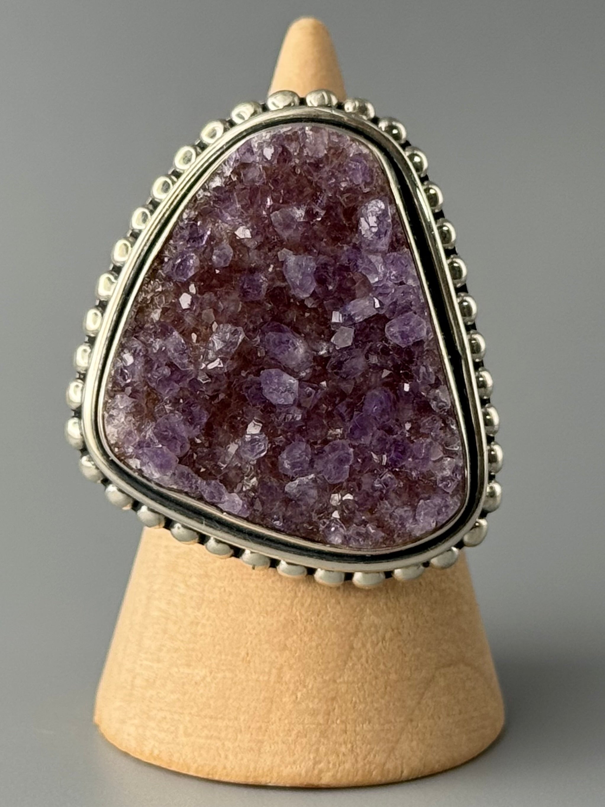 •COBALTO CALCITE DRUZY - FREEFORM• dotted bezel silver ring (size 7.75)