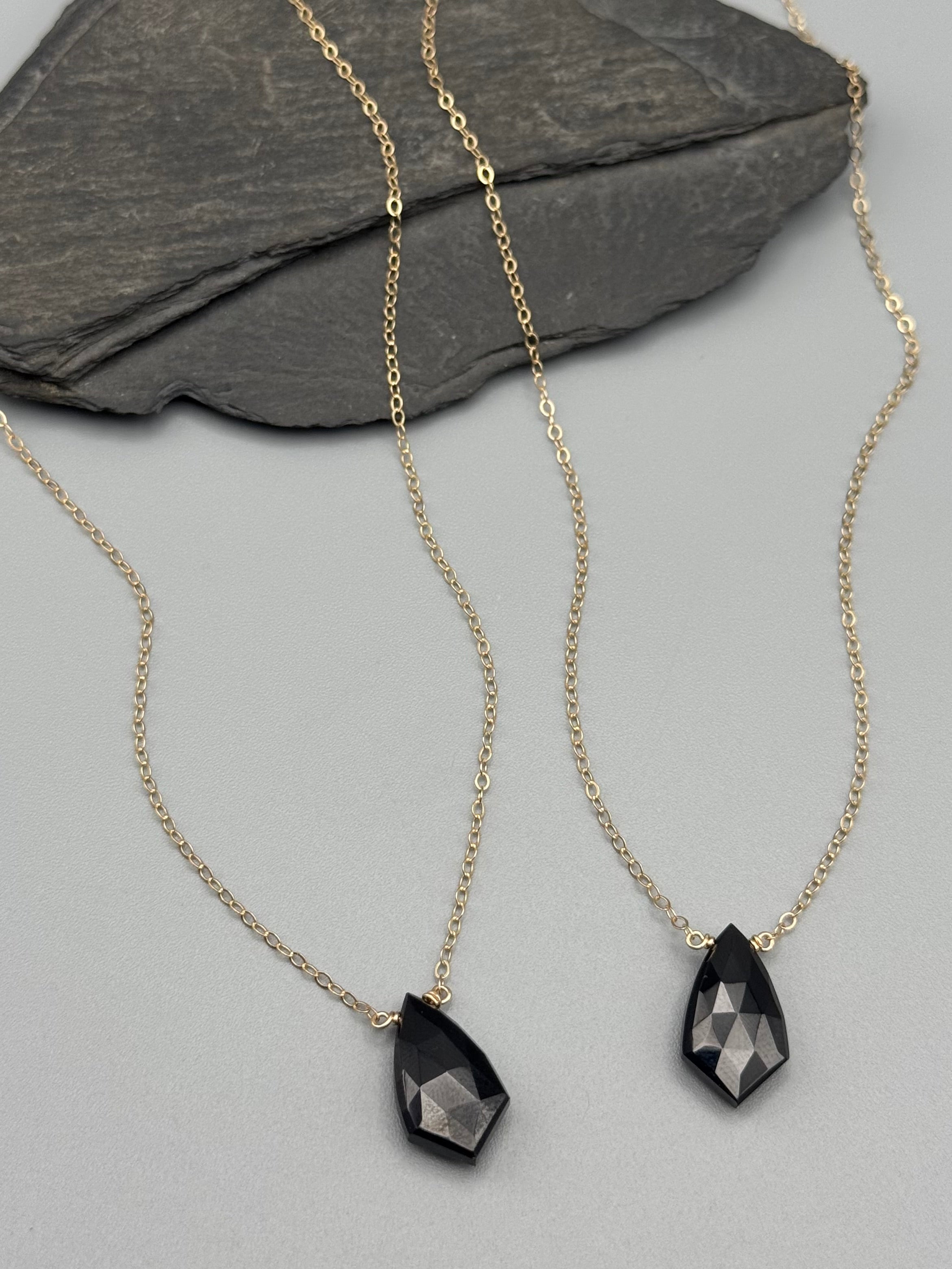 •STRAY• faceted black spinel sparrow + gold necklace (various lengths)