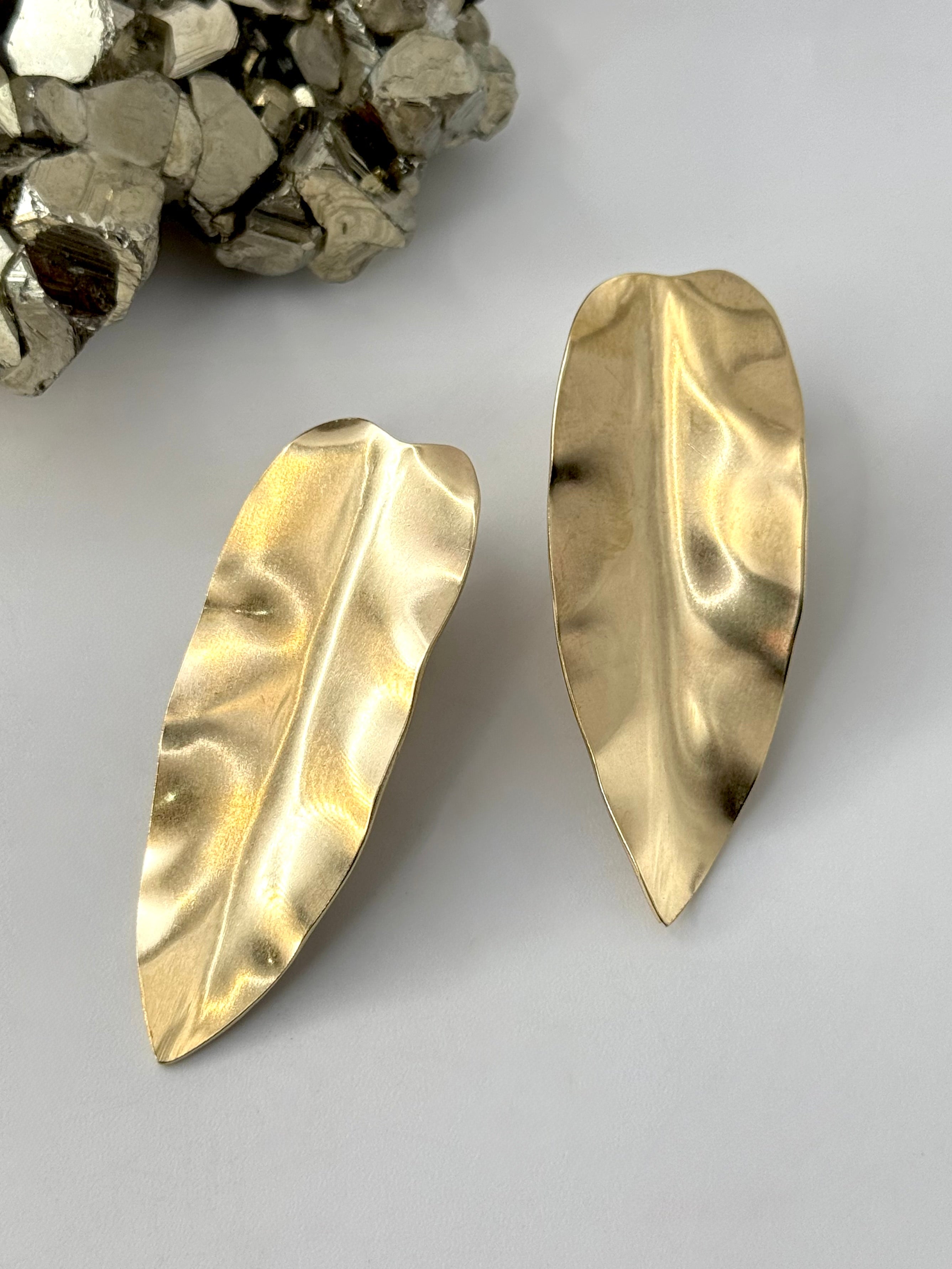 •LARGE PHILODENDRON• brass + silver post earrings