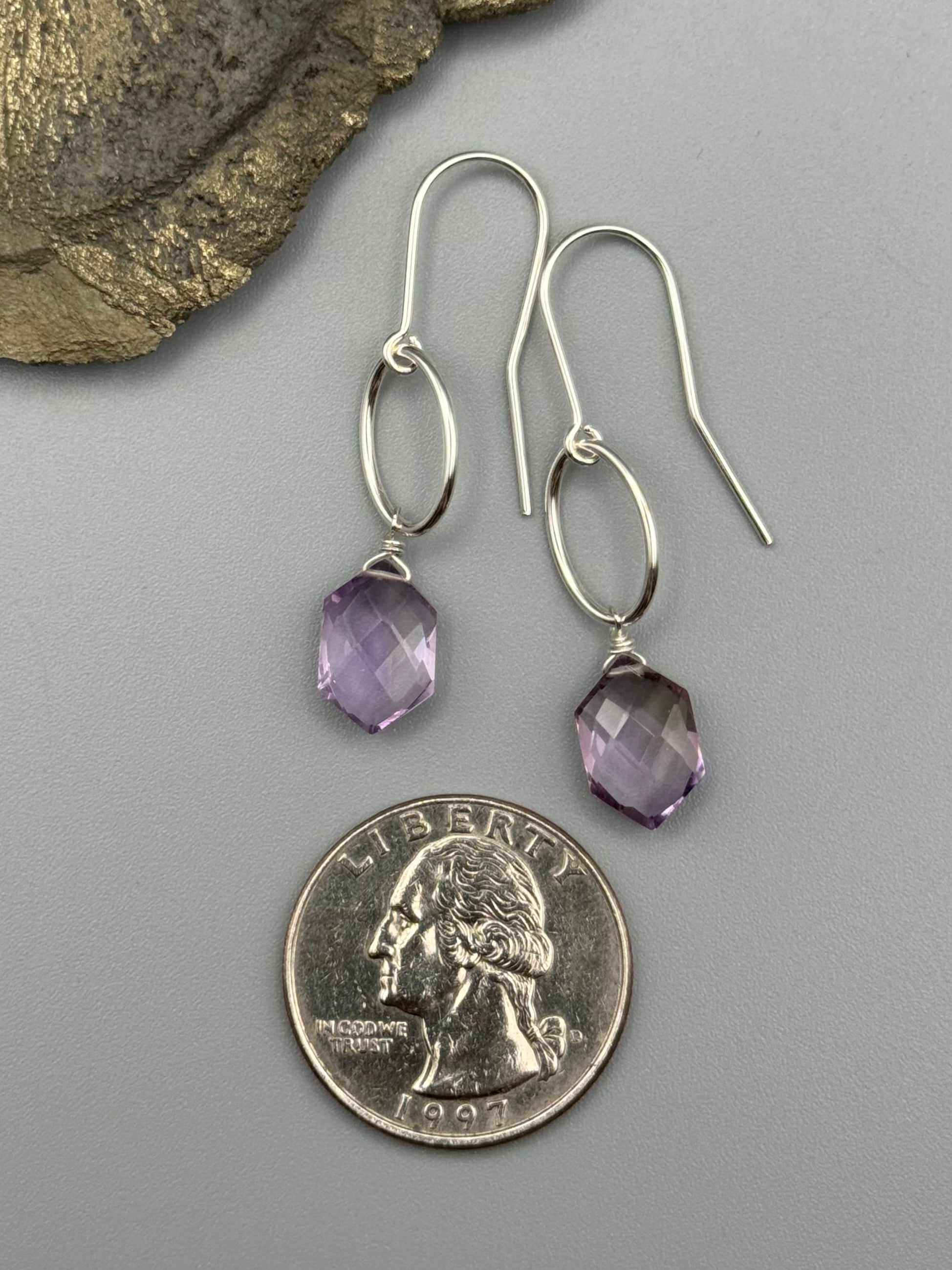 •IO• faceted amethyst hex + silver earrings