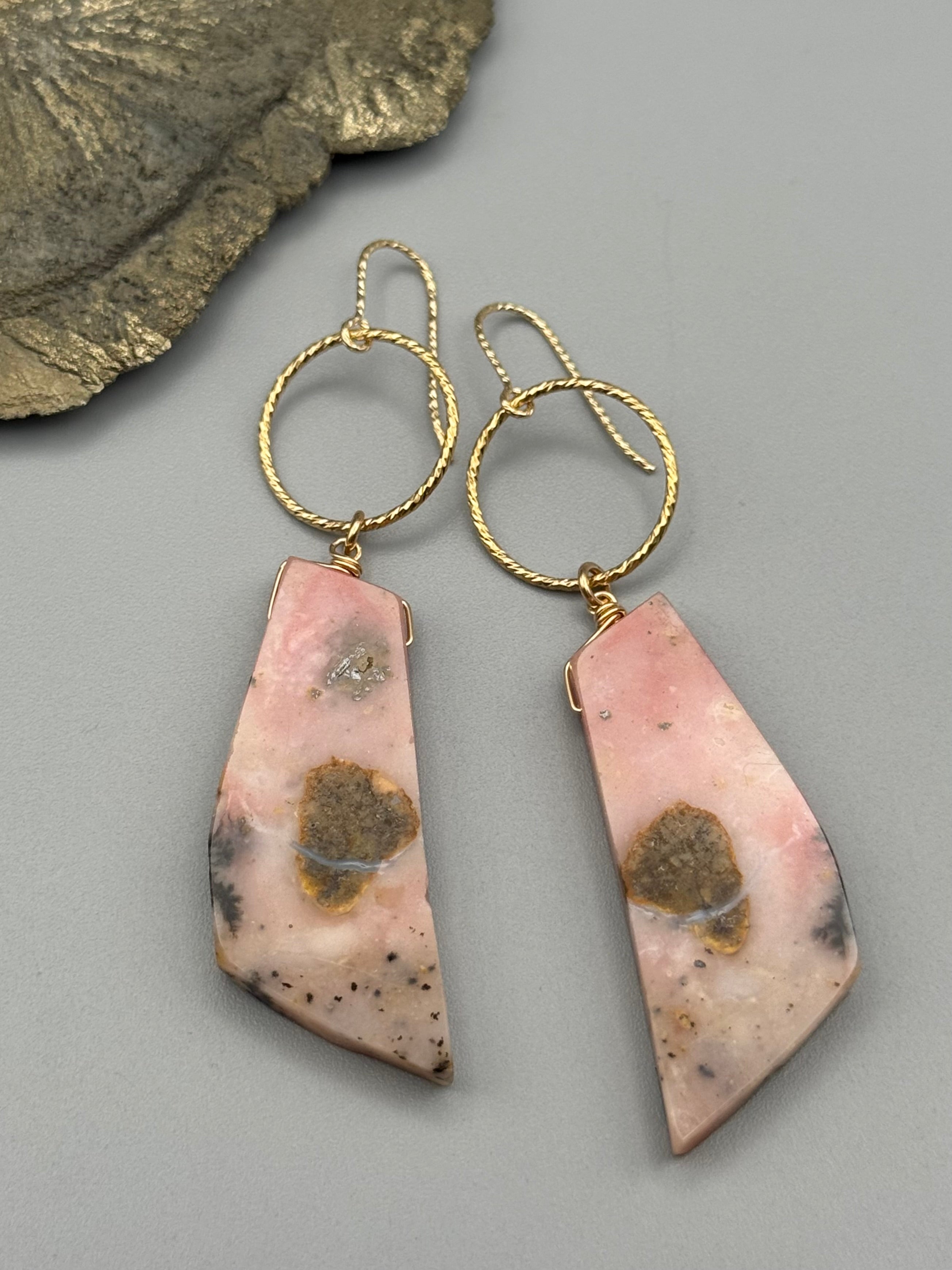 •LUNA• pink peruvian opal + gold earrings