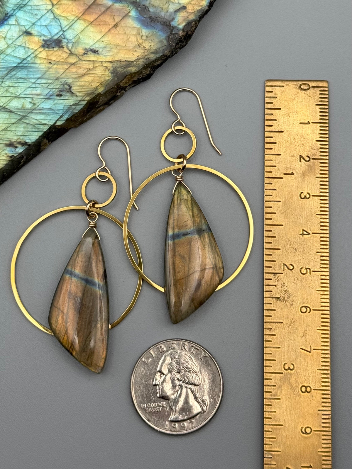 •EQUA-ORBIT• golden labradorite wing + gold earrings
