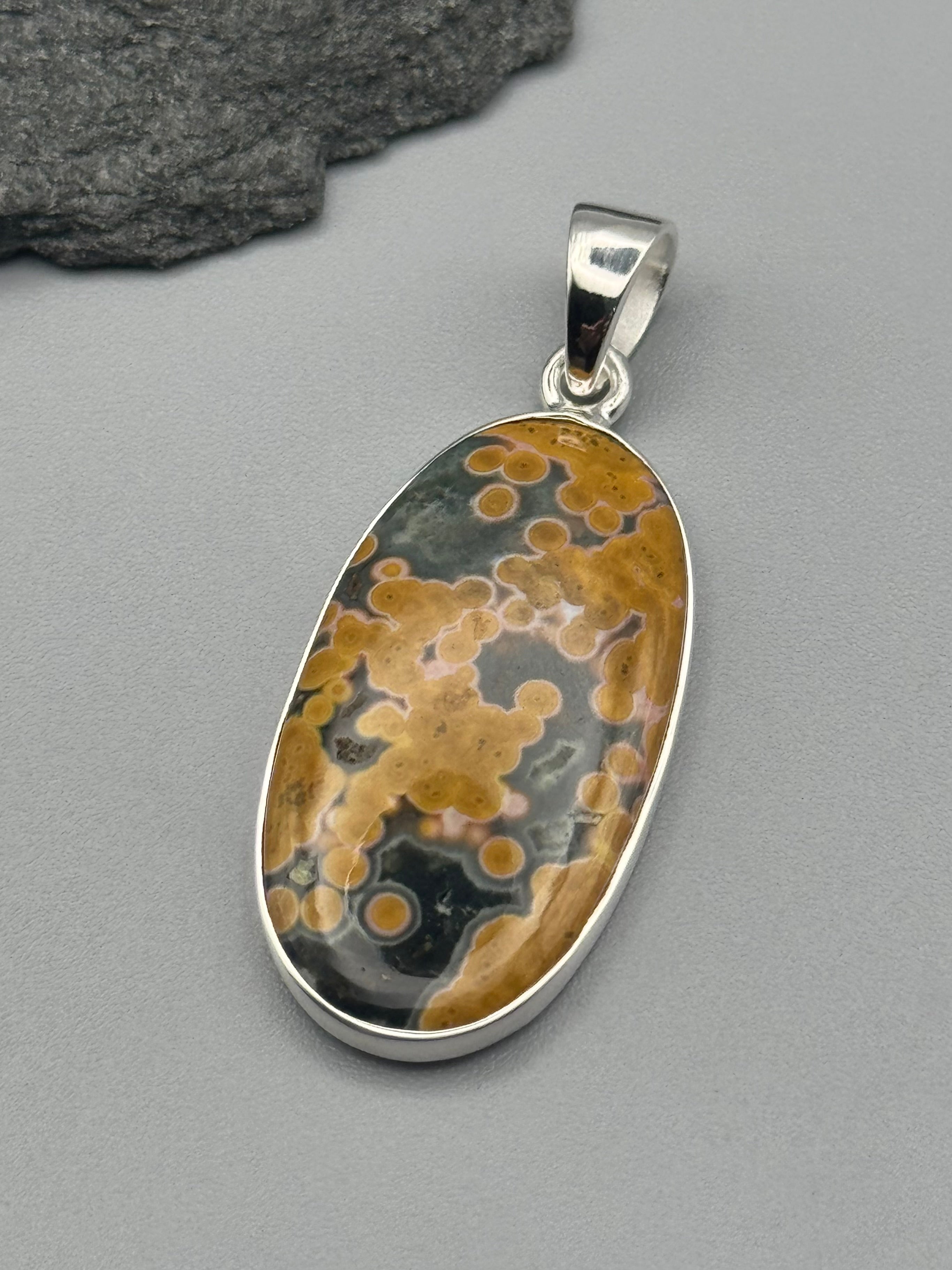 •OCEAN JASPER - SLENDER OVAL• sterling silver pendant