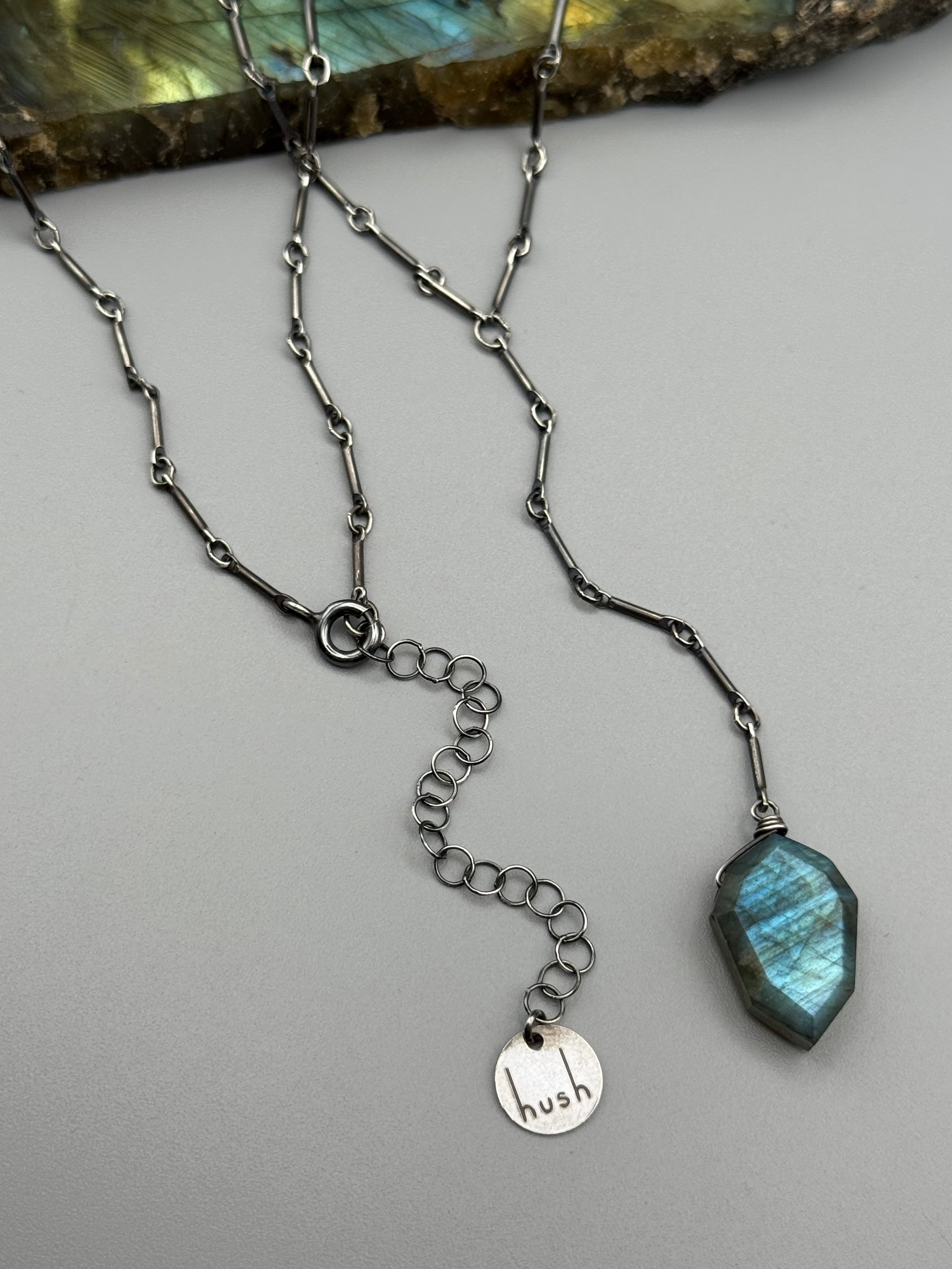 •STICKS & STONE• labradorite petal + silver necklace (18"-20" + 3" drop)