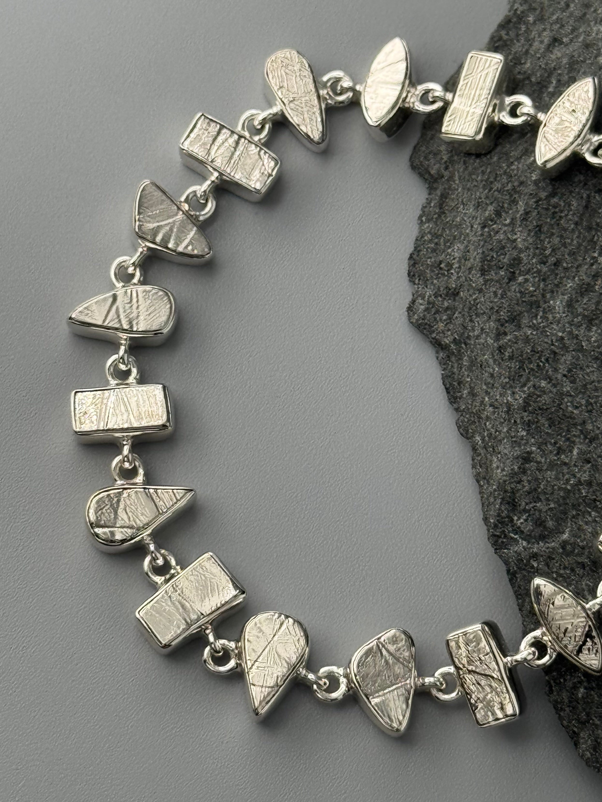 •METEORITE - GEO MIX - 1• linked silver bracelet (7.25" - 9")
