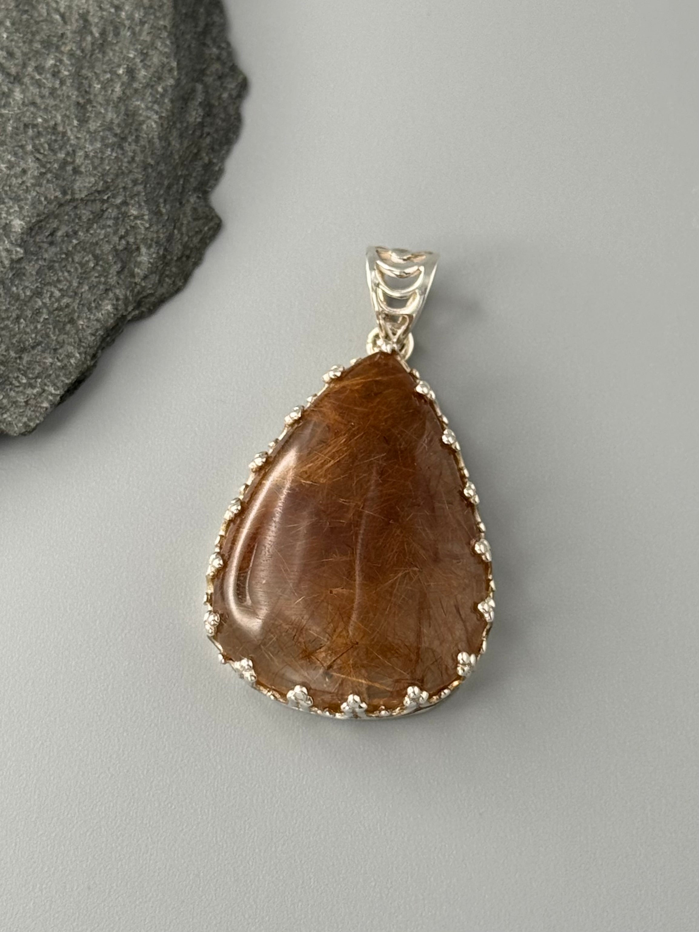 •RUTILATED QUARTZ - CROWN TEARDROP• sterling silver pendant