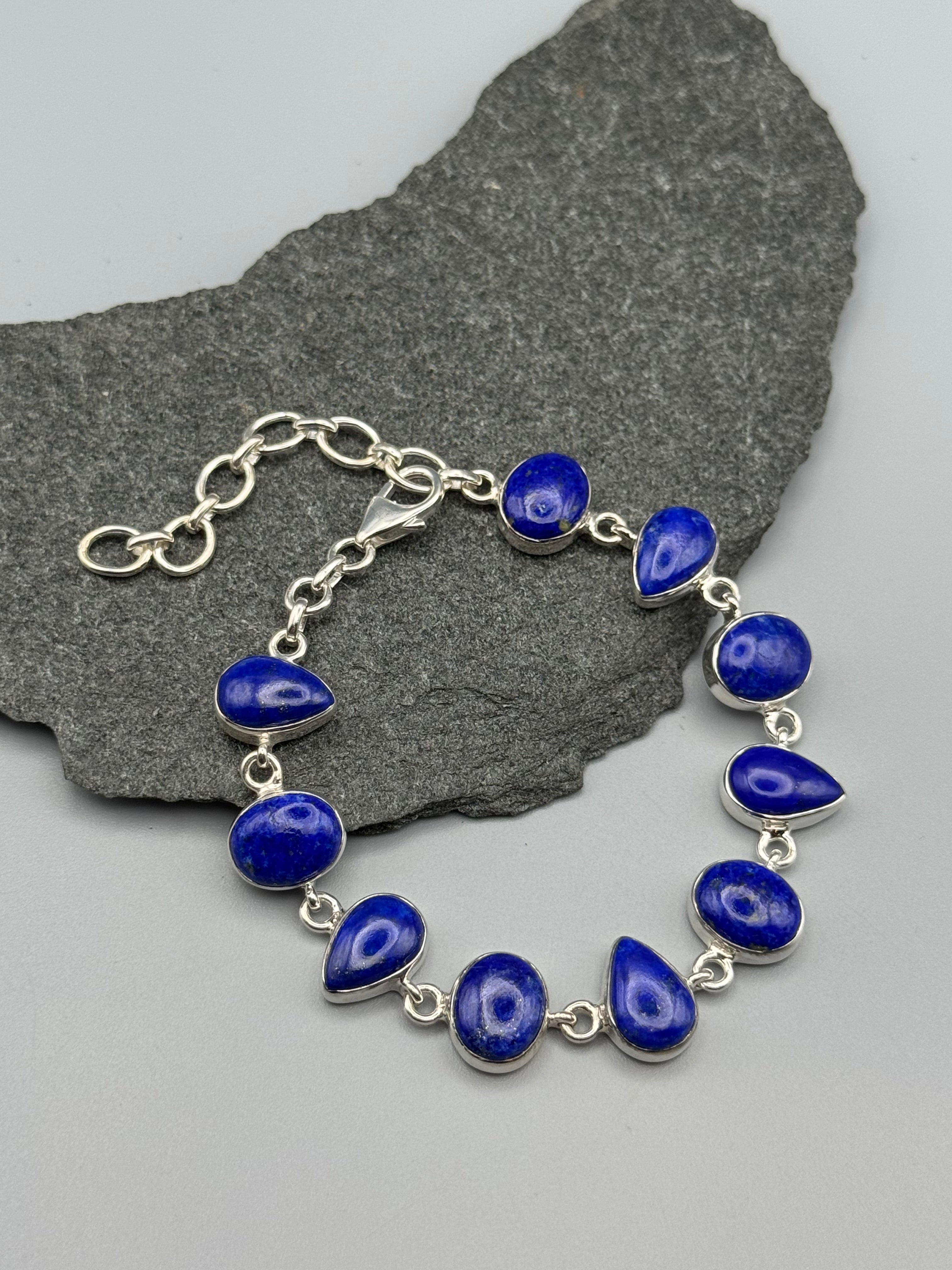 •LAPIS LAZULI - GEO MIX• linked silver bracelet (7.25" - 9")