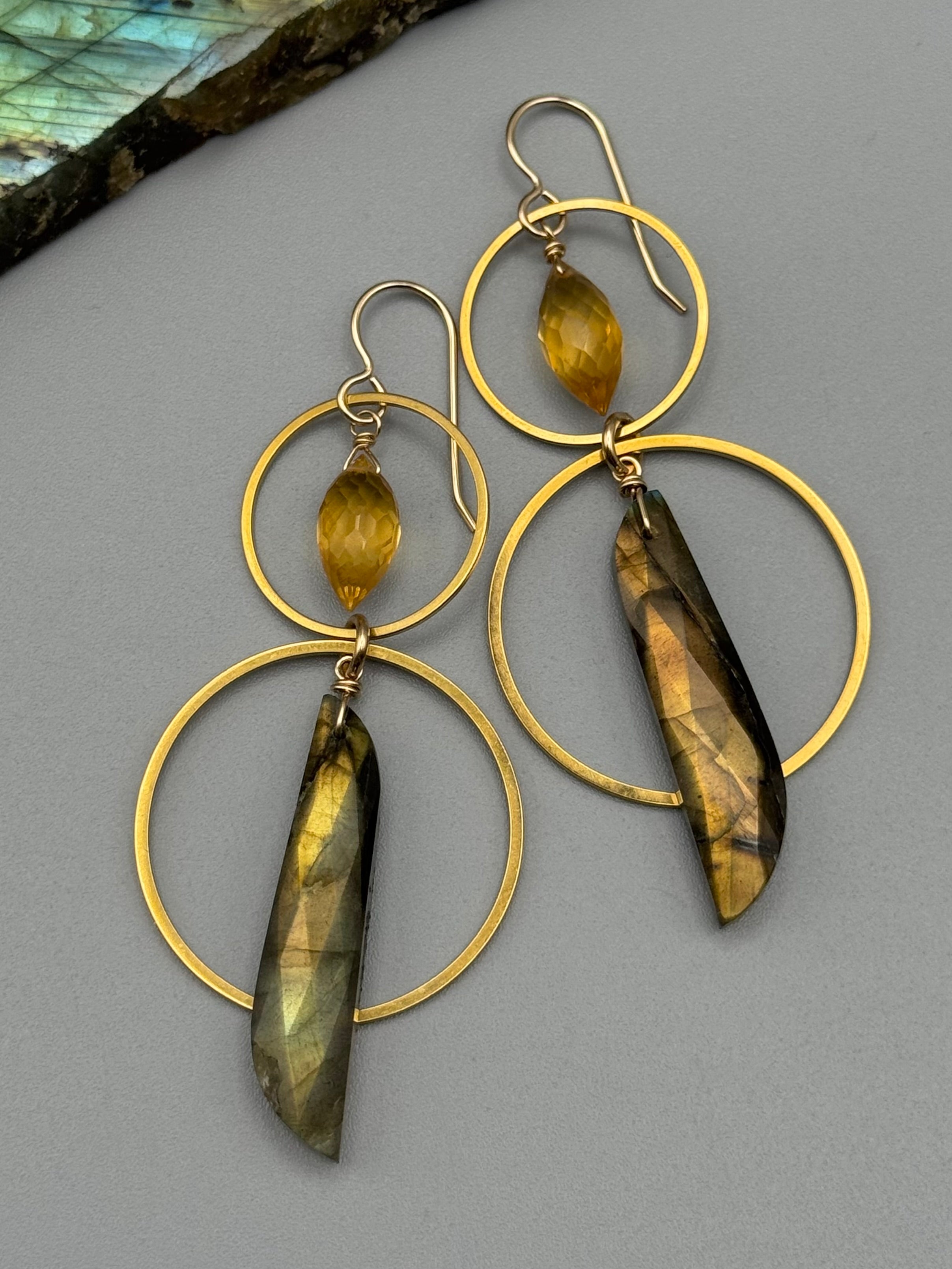 •EQUA-ORBIT• citrine + labradorite gold earrings