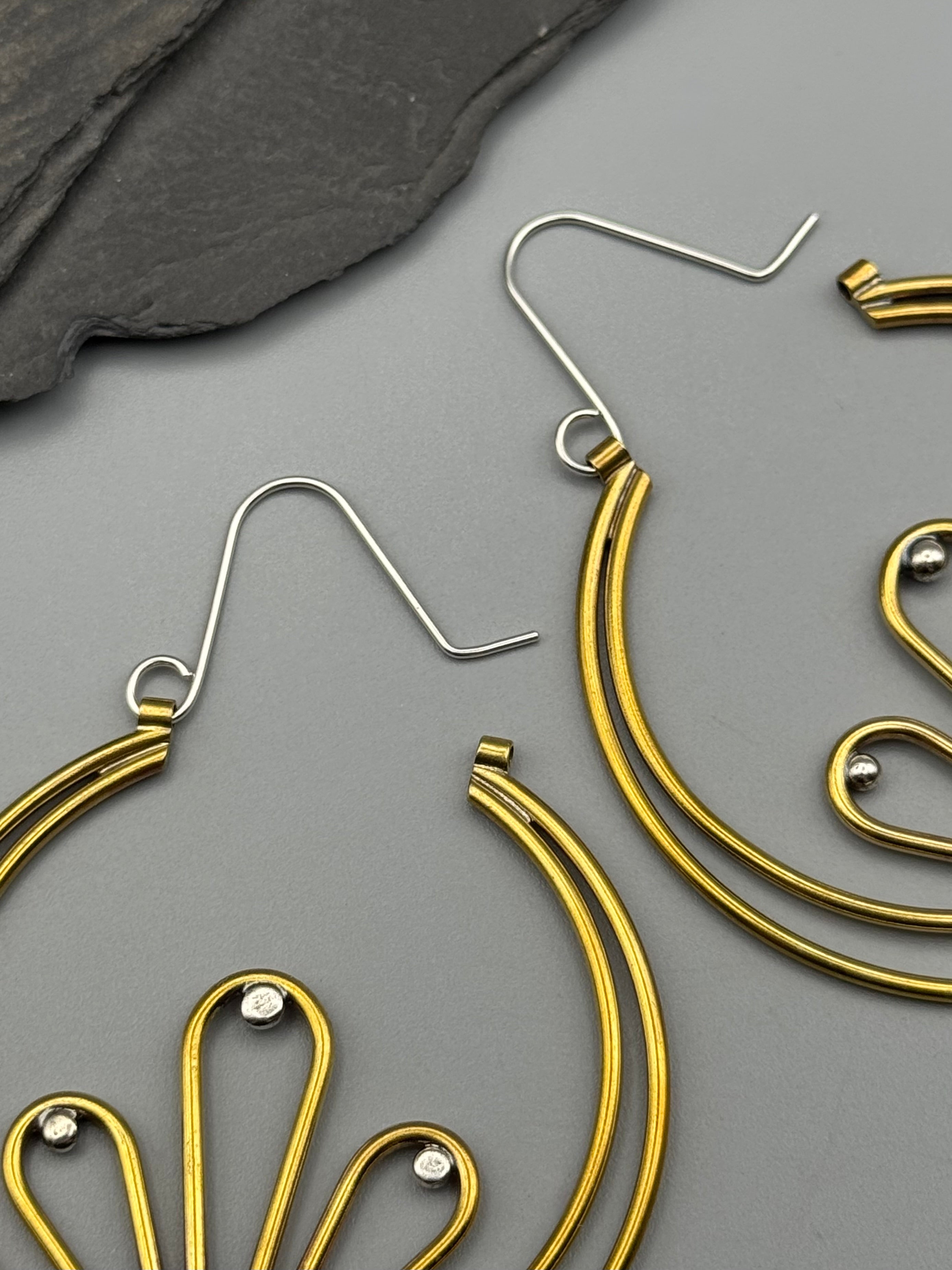 •CRESCENT BLOOM• mixed metal hoop earrings