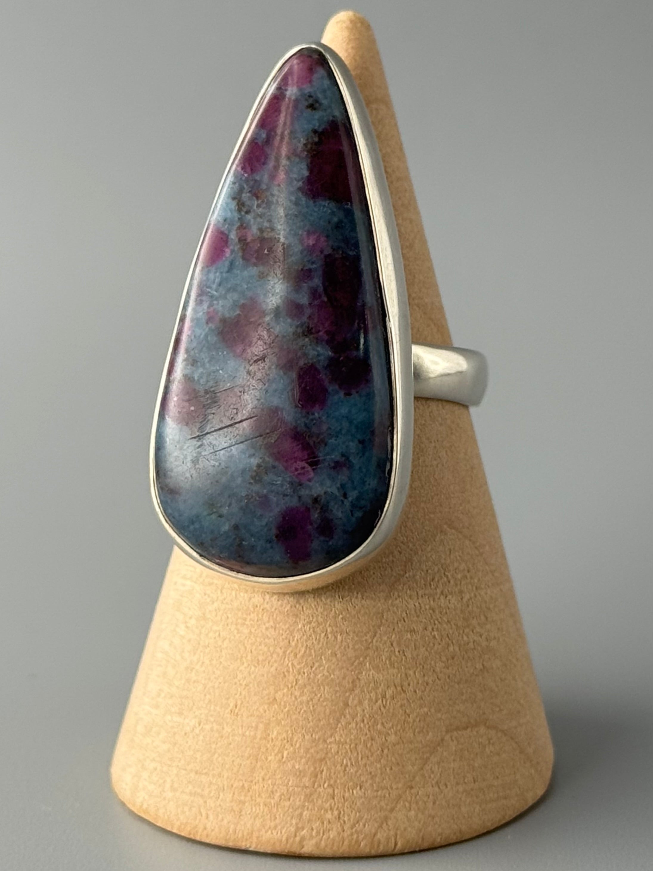 •RUBY KYANITE - TEAR• simple bezel silver ring (size 5.75)