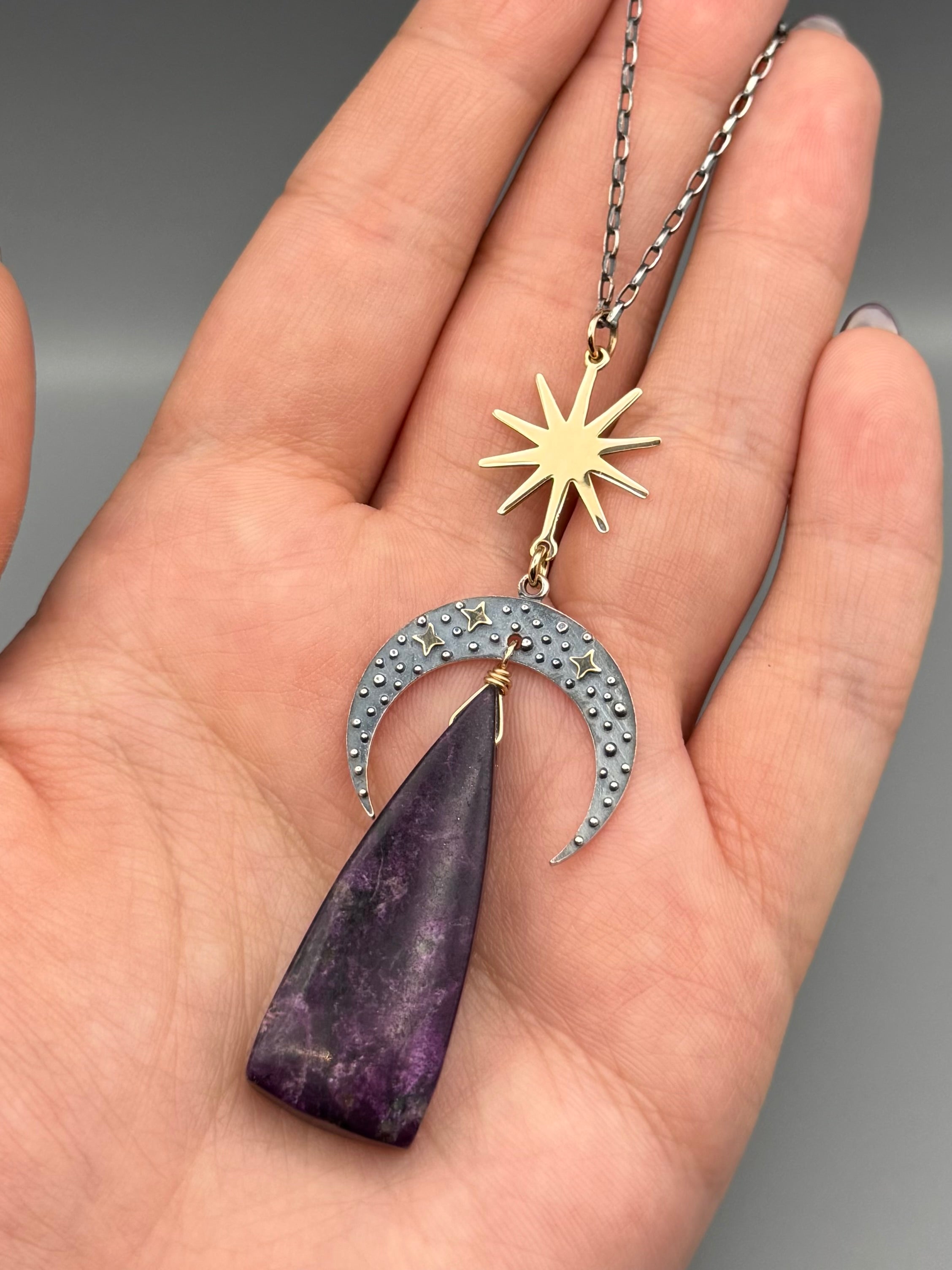 •NYX• sugilite + mixed metal necklace (26"-28" long)