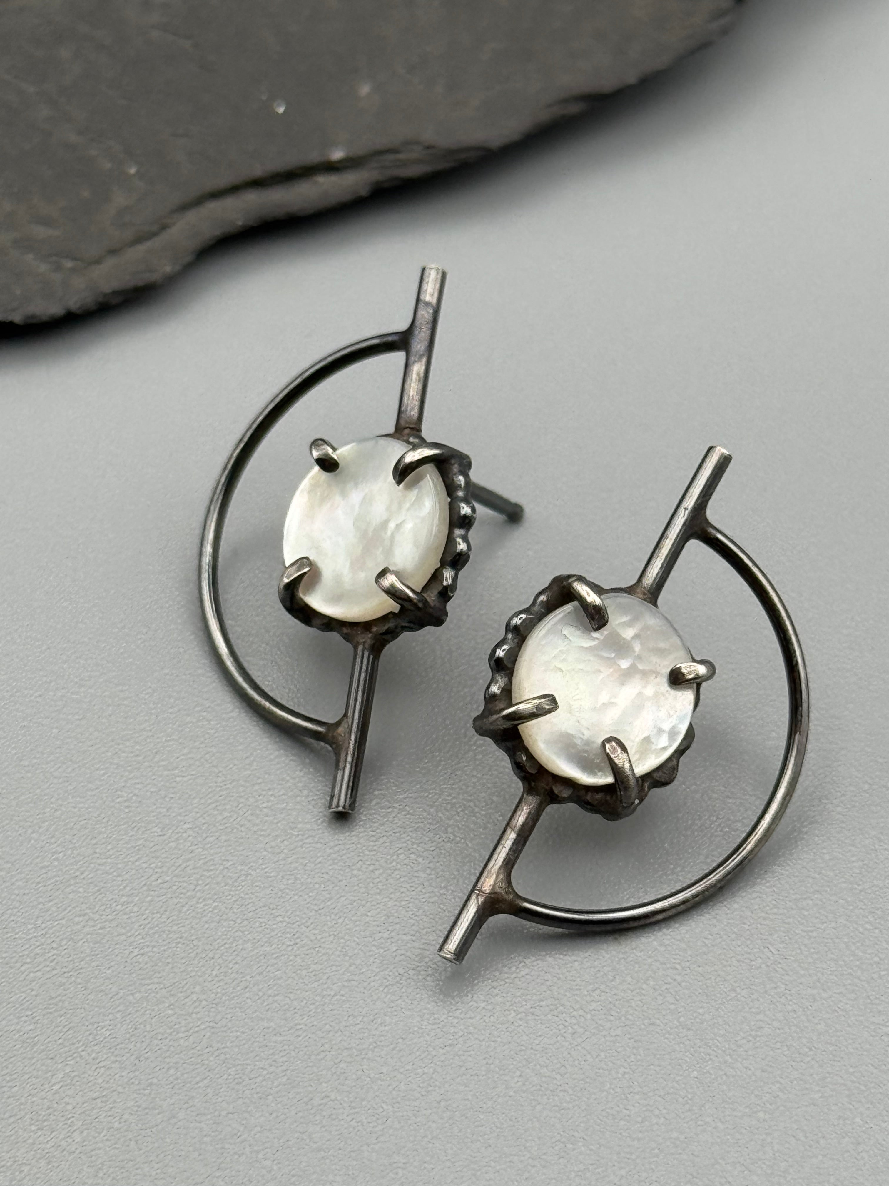 •ORBITAL• mother of pearl + silver post earrings