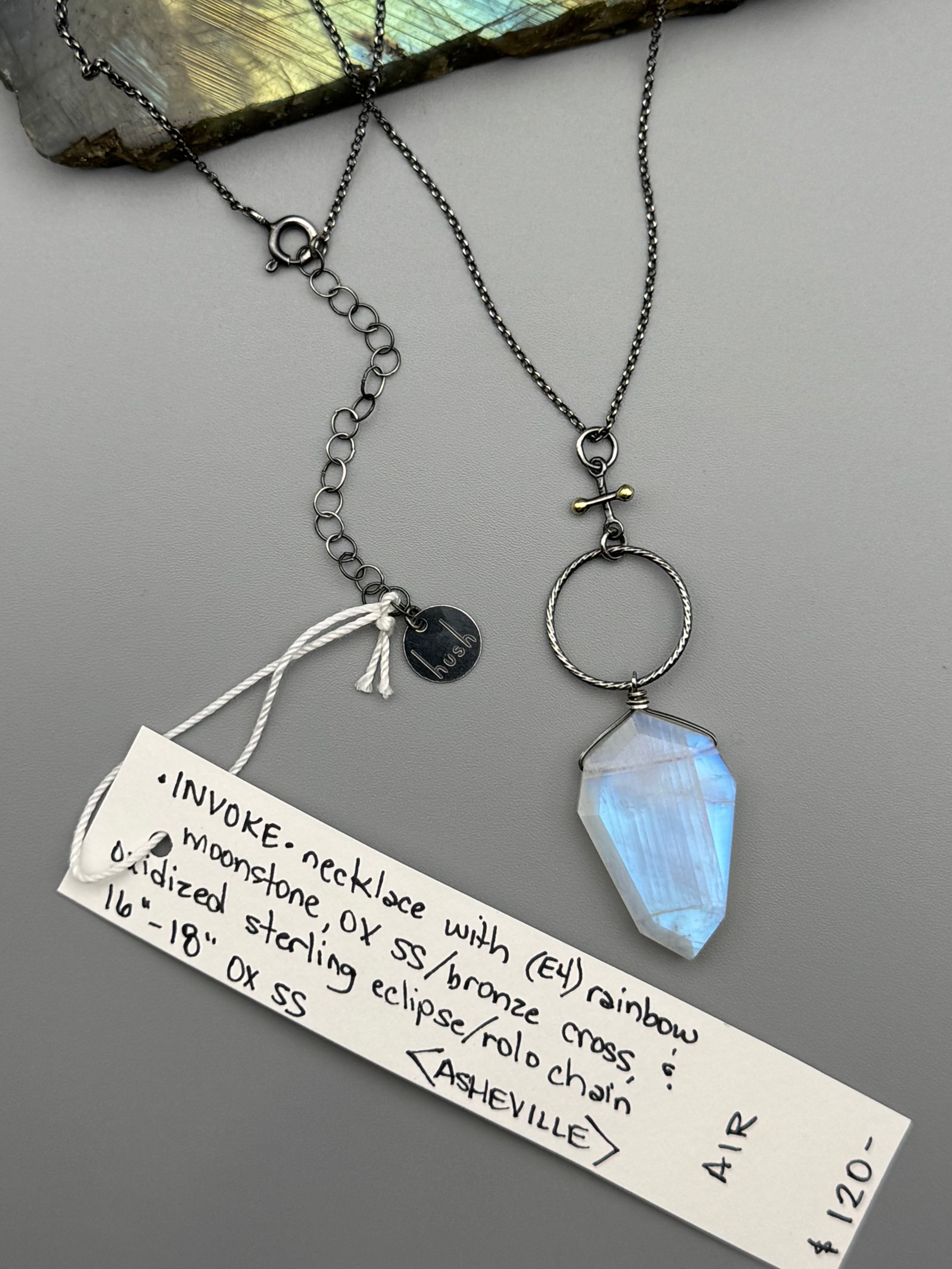 •INVOKE• rainbow moonstone + mixed metal necklace (16"-18" long)