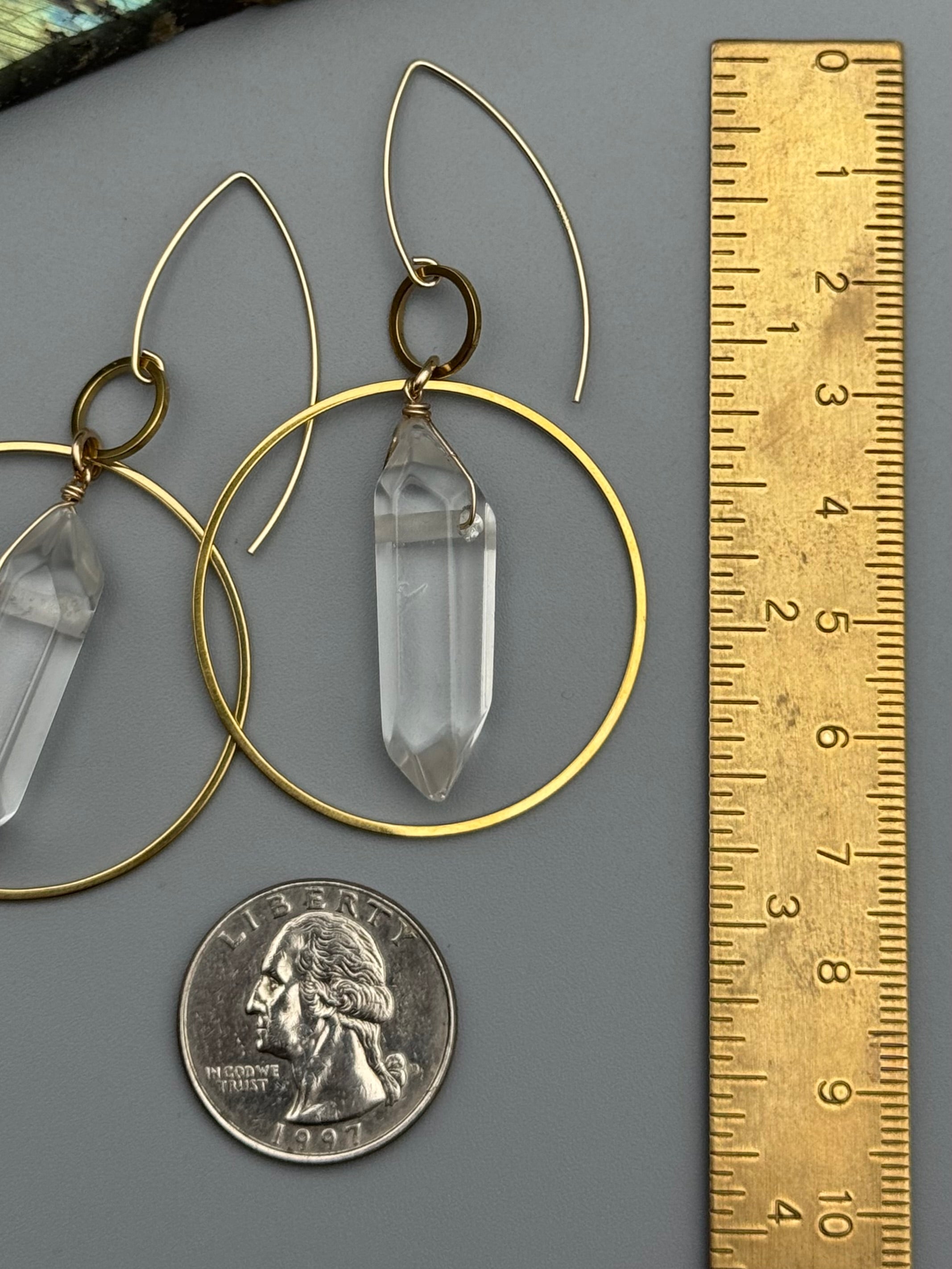 •EQUA-LUNA• double terminated quartz + gold earrings