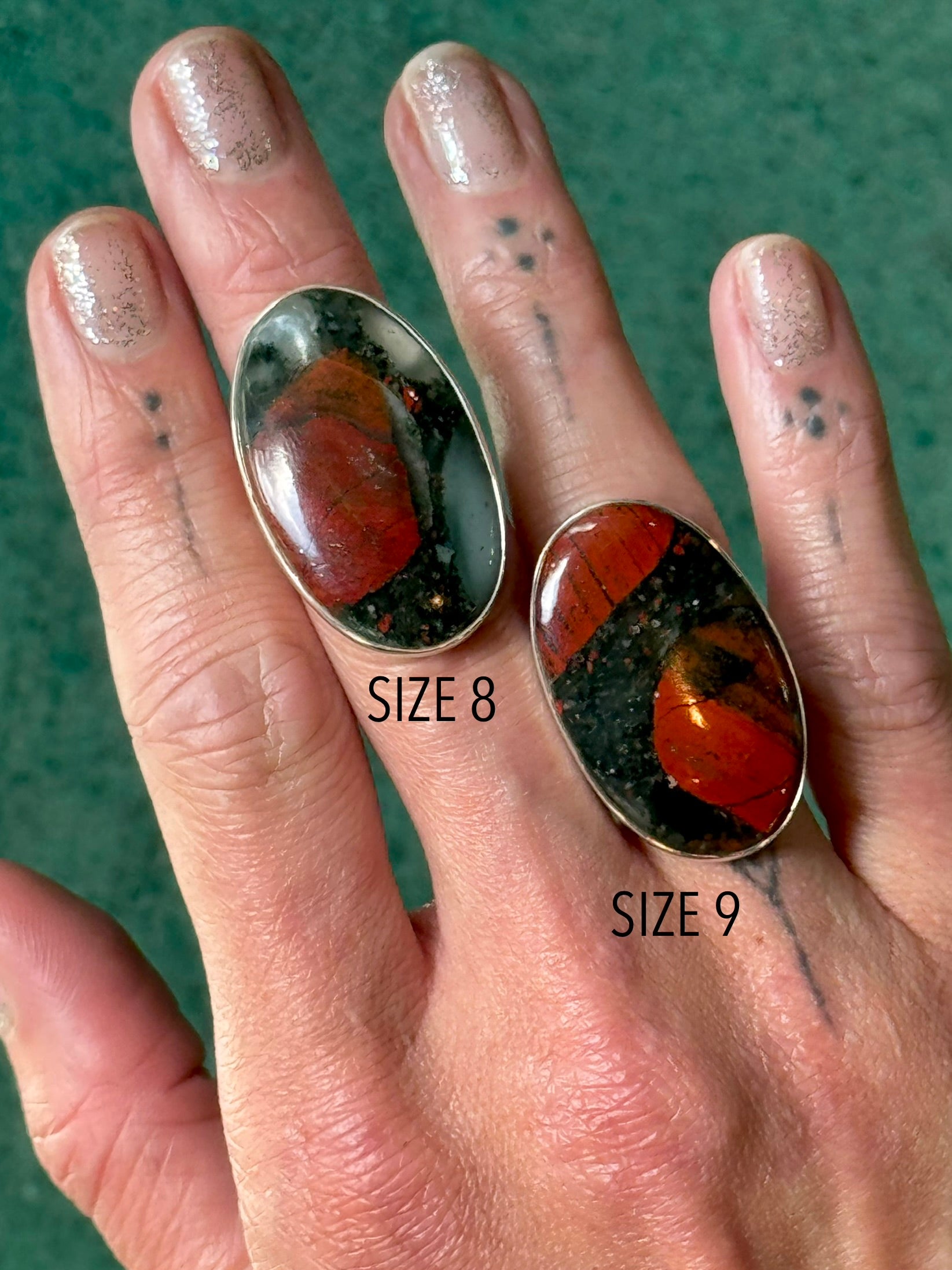 •AFRICAN BLOODSTONE - OVAL• sterling silver ring (various sizes)