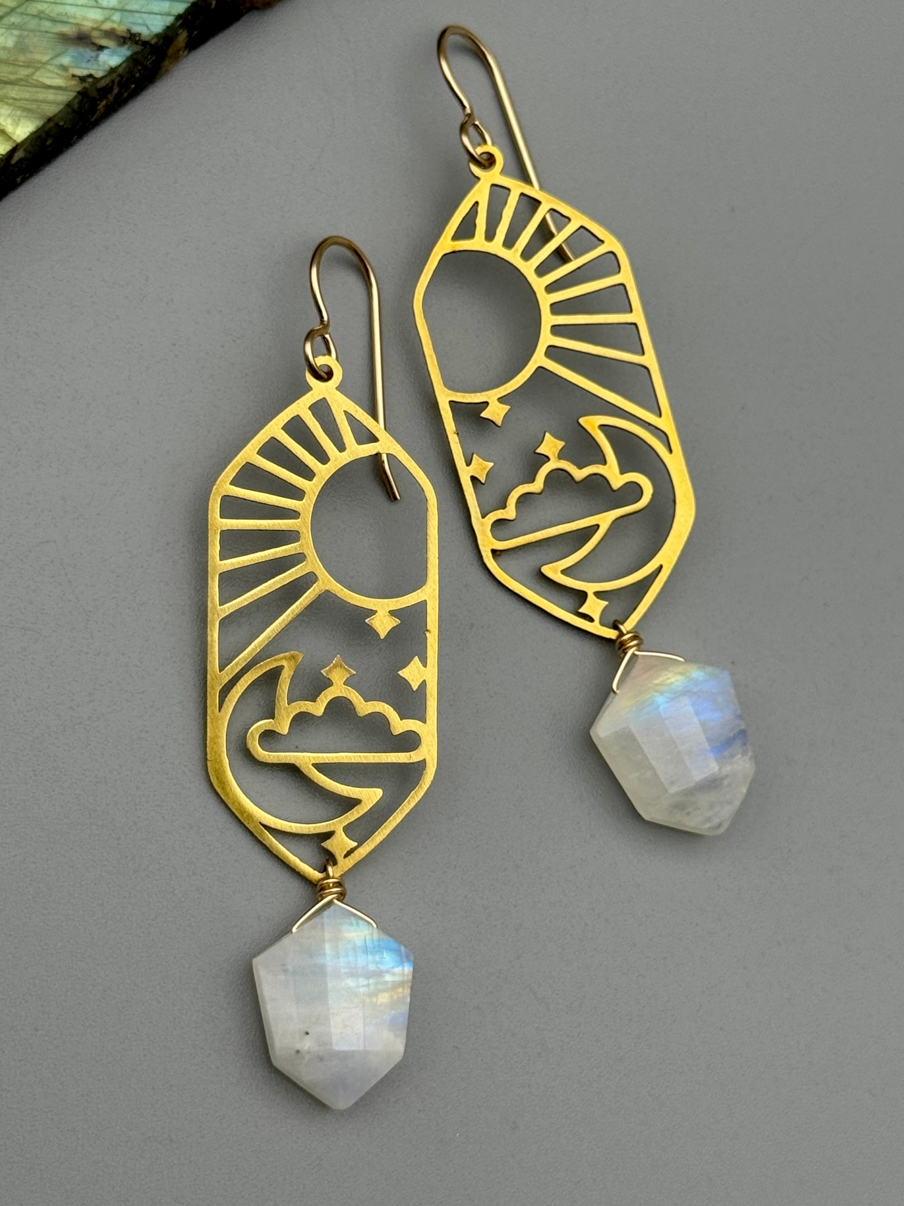 •CELESTIAL NAVIGATION• rainbow moonstone + gold earrings