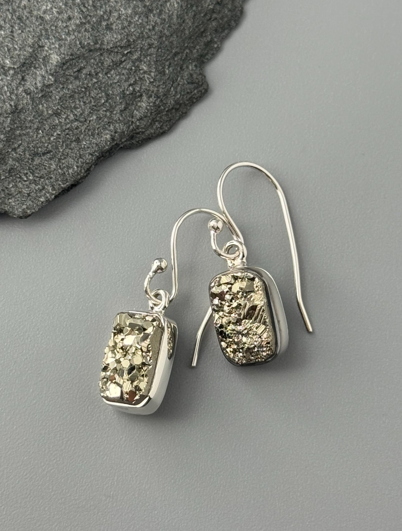 •PYRITE - SOFT RECTANGLE• silver dangle earrings