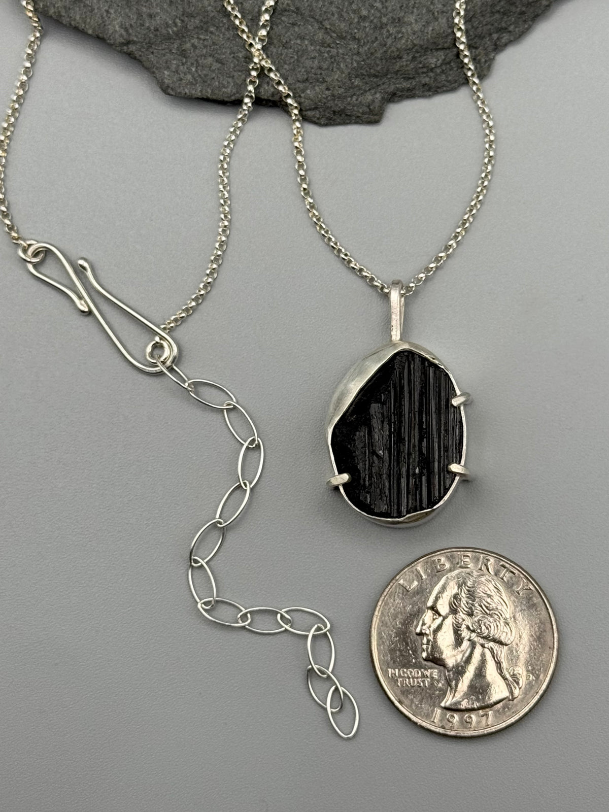 •CAIRN• black tourmaline + silver necklace (18" - 21" long)