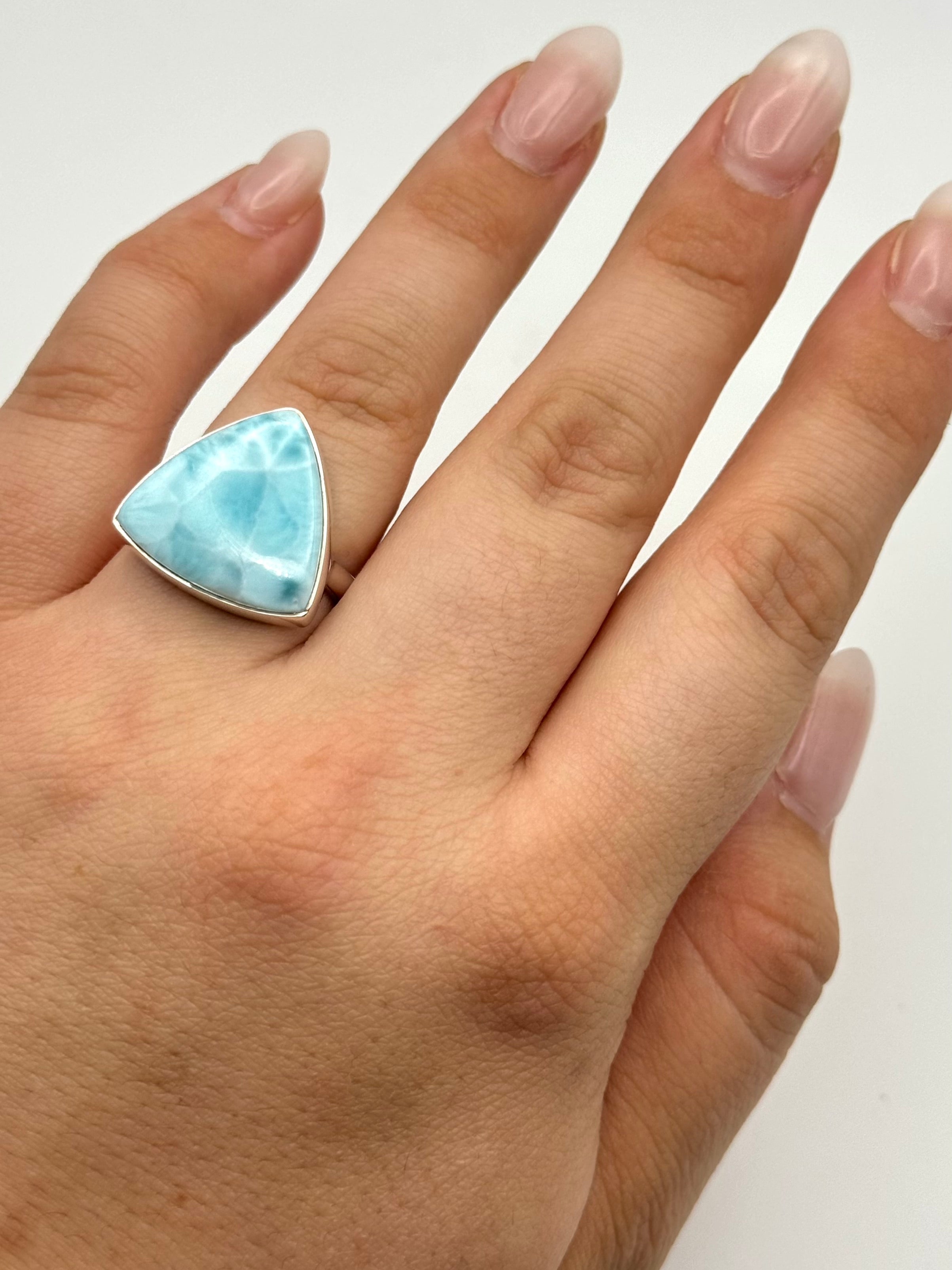 •LARIMAR - LARGER ROUNDED TRIANGLE• silver ring (size 8)