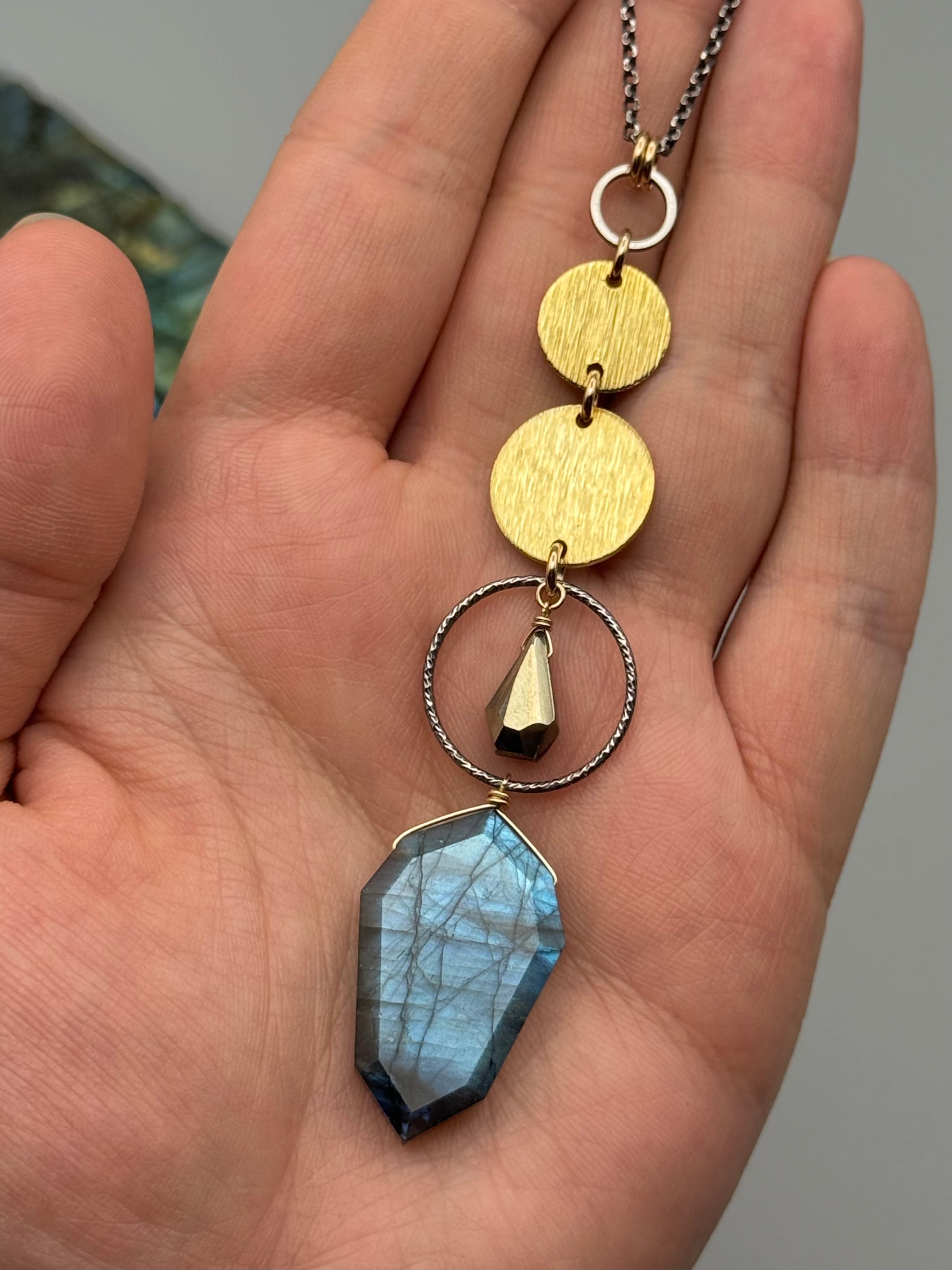 •NYX• pyrite + labradorite mixed metal necklace (26"-28" long)