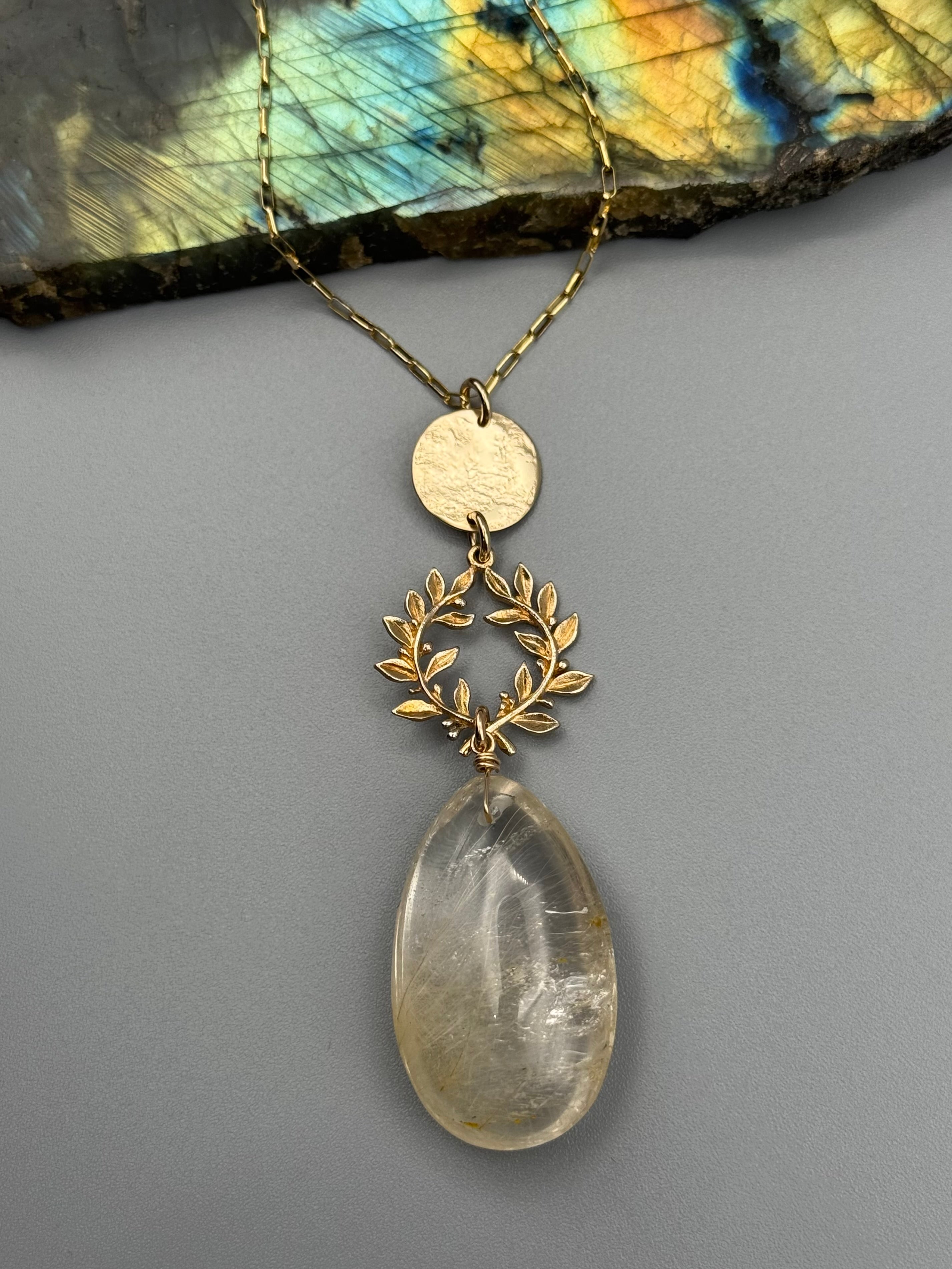 •ALCHEMY• rutilated quartz + gold necklace (26"-28" long)