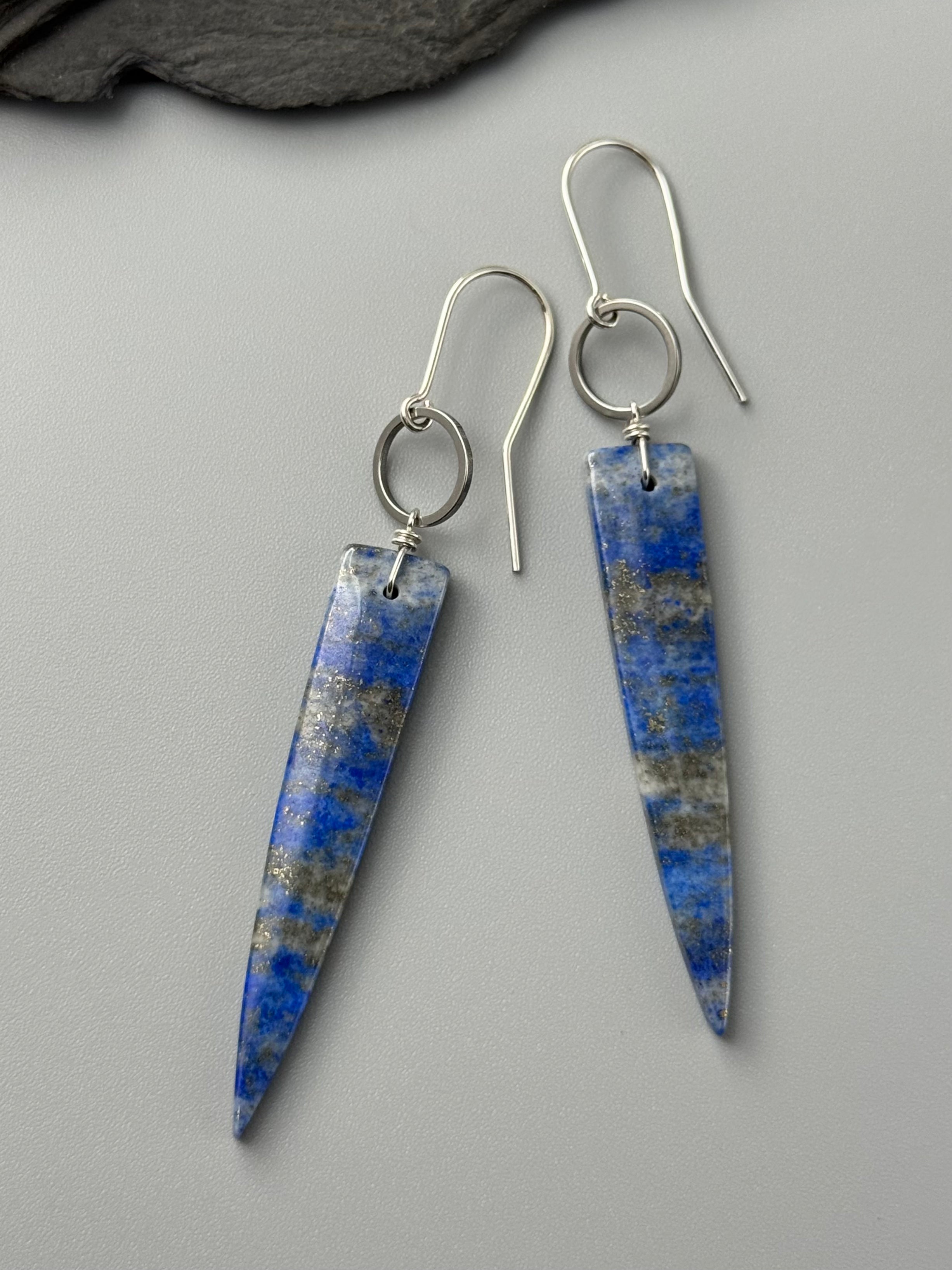 •LUNA• lapis lazuli fangs + silver earrings